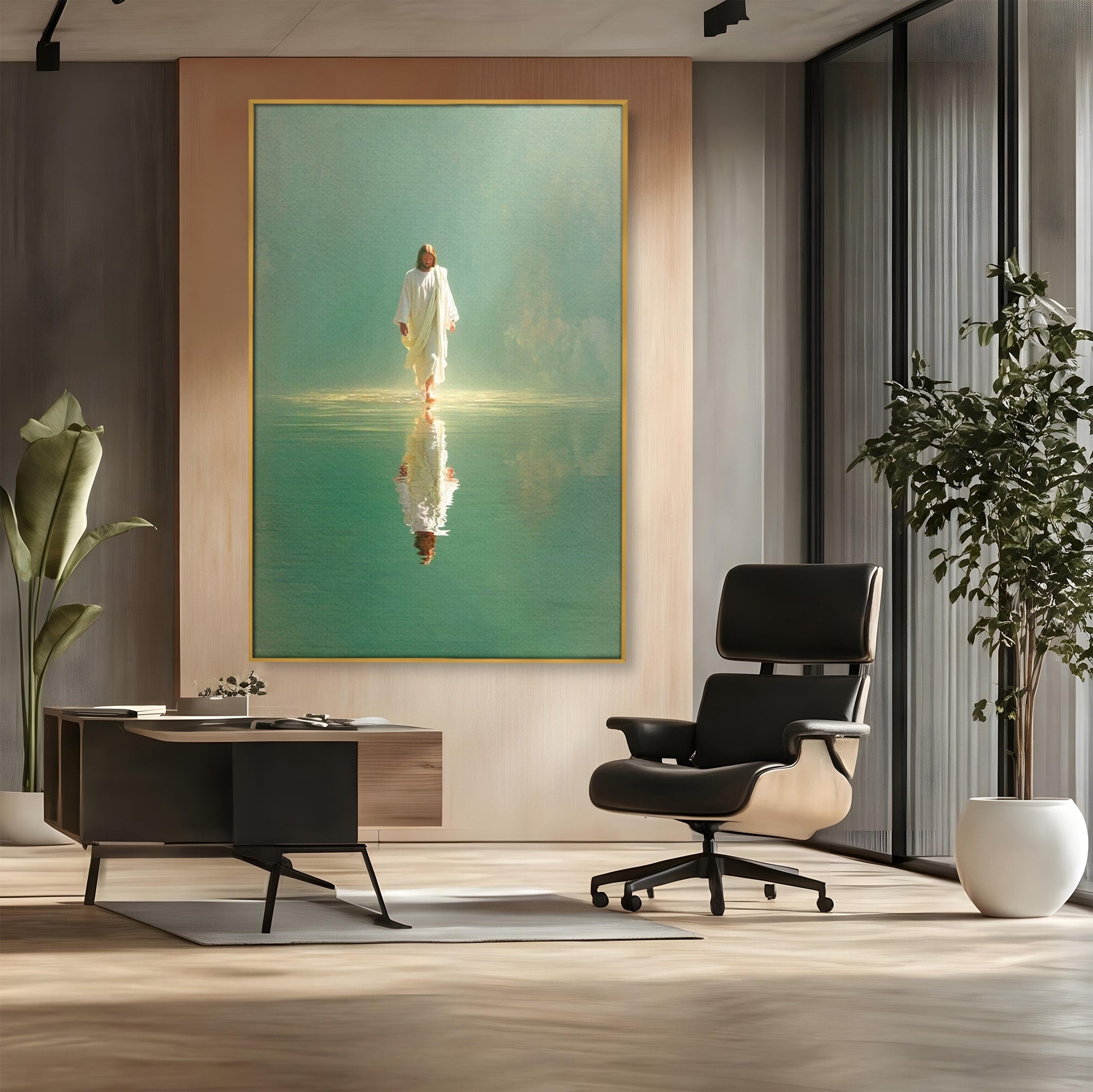 Tablou Canvas Premium LuxCanva® PI1385, Mantuitorul Pe Apa, Religie, Spiritualitate, Apa, Meditatie, Culori Vibrante, Living, Dormitor