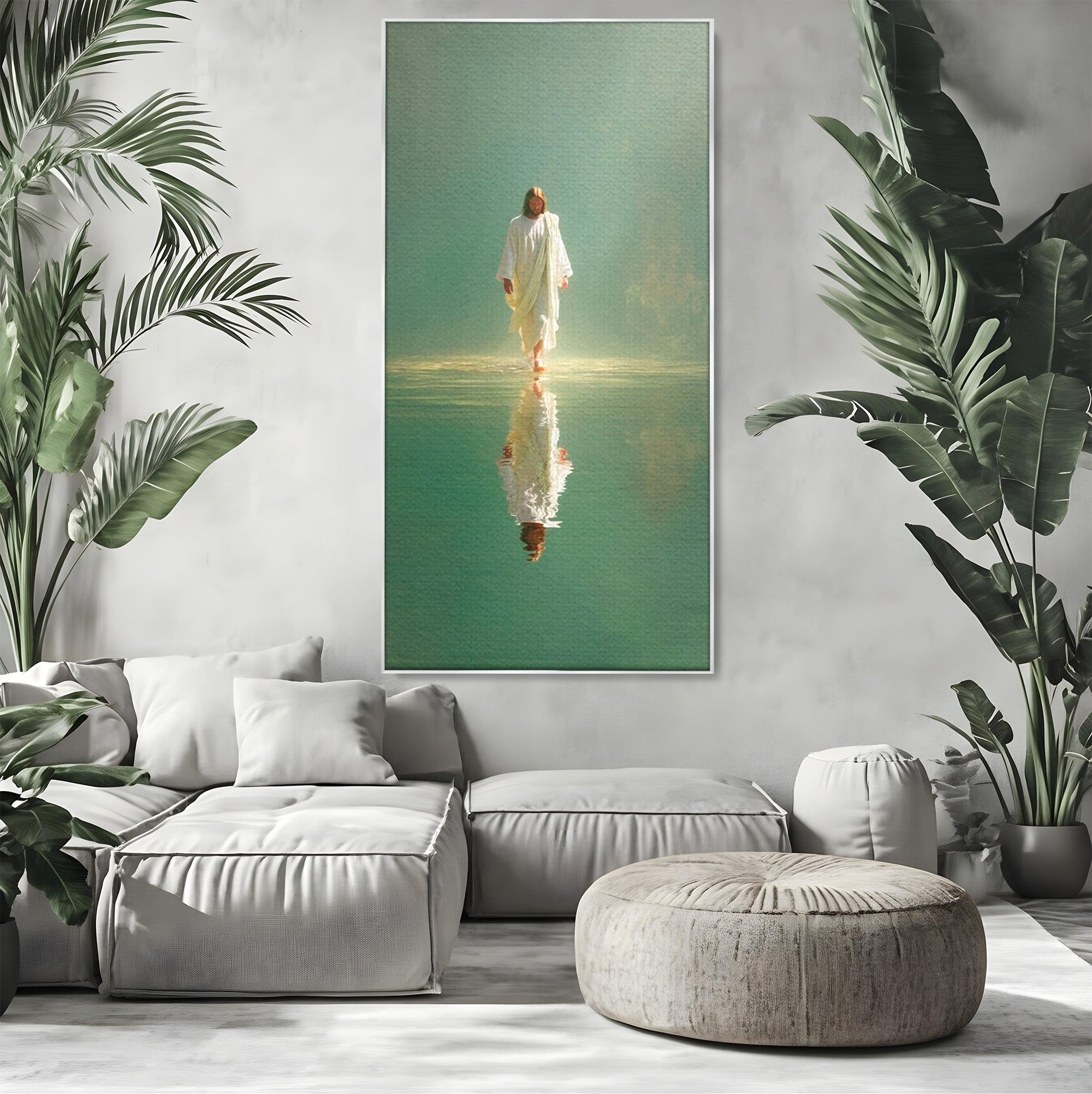 Tablou Canvas Premium LuxCanva® PI1385, Mantuitorul Pe Apa, Religie, Spiritualitate, Apa, Meditatie, Culori Vibrante, Living, Dormitor