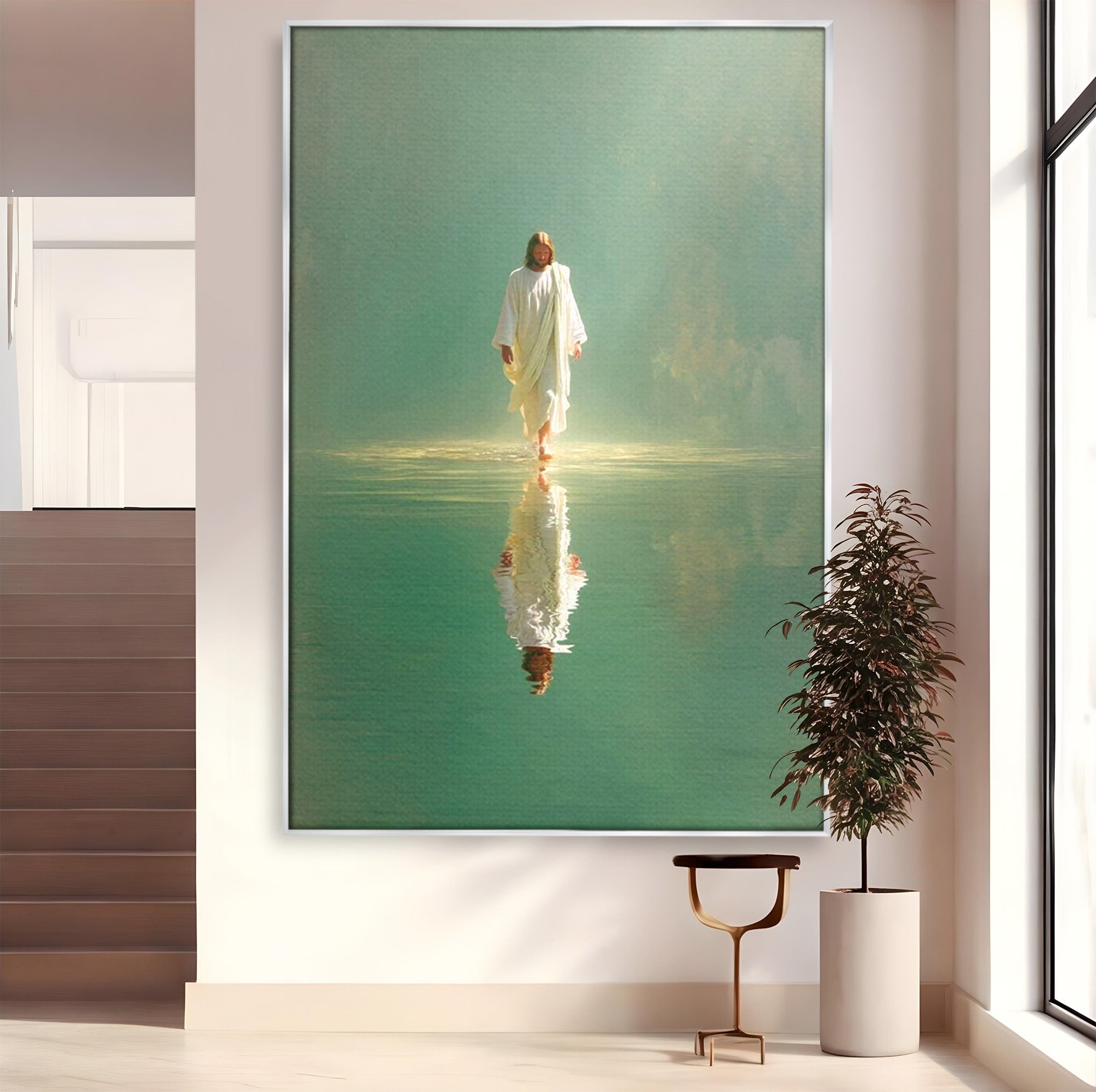 Tablou Canvas Premium LuxCanva® PI1385, Mantuitorul Pe Apa, Religie, Spiritualitate, Apa, Meditatie, Culori Vibrante, Living, Dormitor
