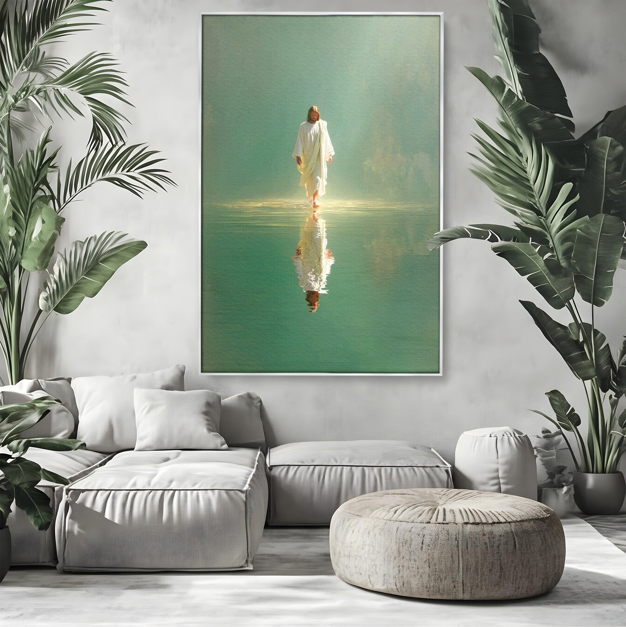 Tablou Canvas Premium LuxCanva® PI1385, Mantuitorul Pe Apa, Religie, Spiritualitate, Apa, Meditatie, Culori Vibrante, Living, Dormitor