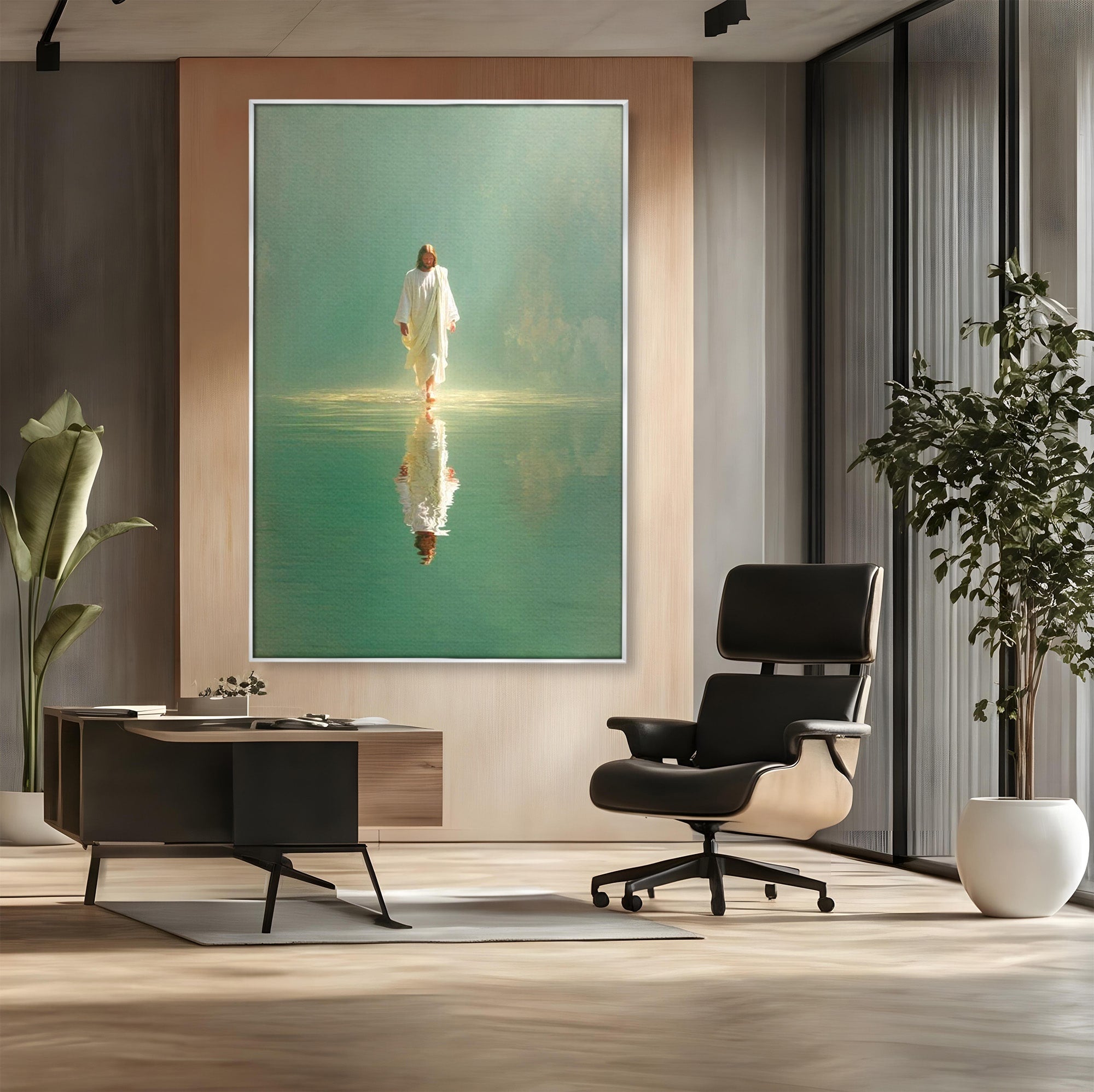 Tablou Canvas Premium LuxCanva® PI1385, Mantuitorul Pe Apa, Religie, Spiritualitate, Apa, Meditatie, Culori Vibrante, Living, Dormitor