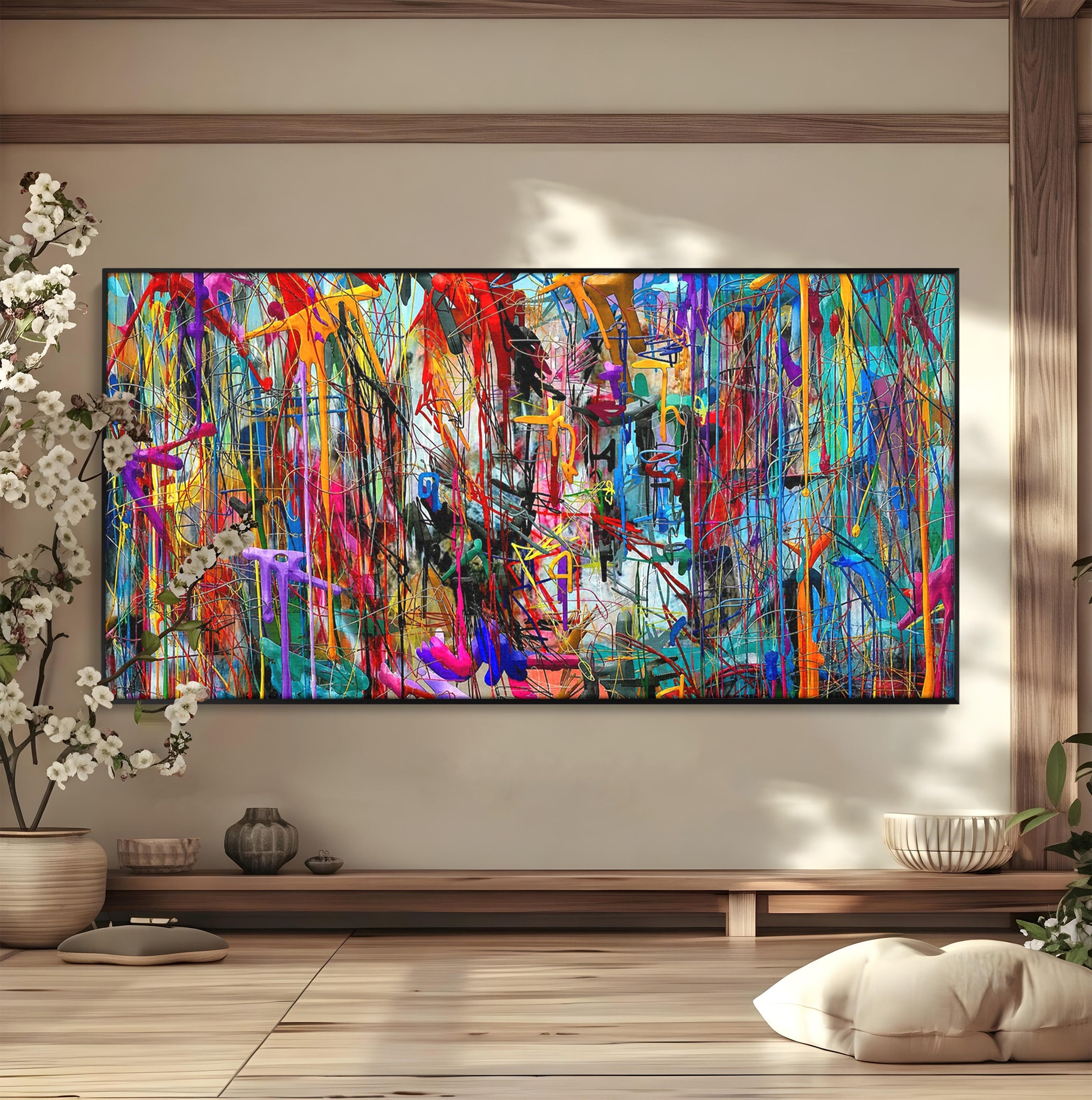 Tablou Canvas Premium LuxCanva® PI1386, Explozie De Culori Abstracte, Abstract, Arta Moderna, Creativitate, Energetic, Culori Vibrante, Living