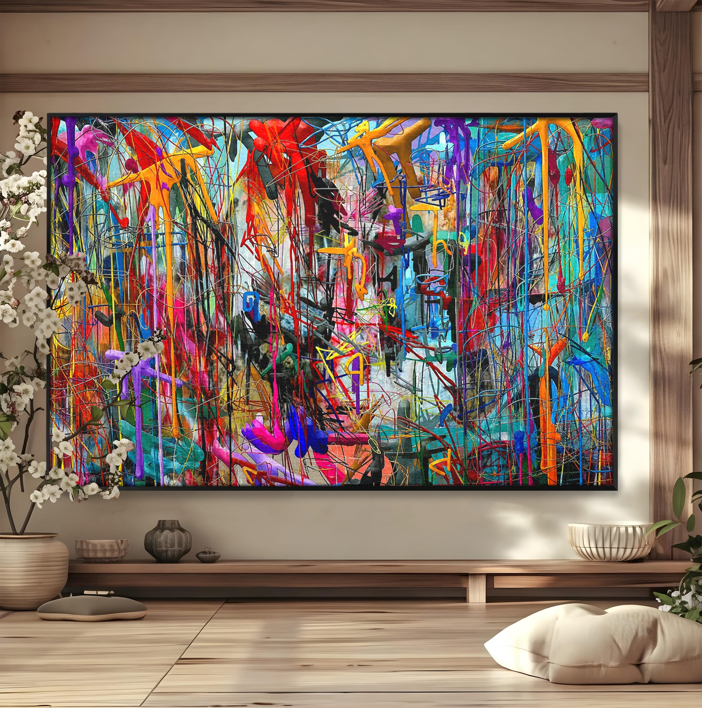 Tablou Canvas Premium LuxCanva® PI1386, Explozie De Culori Abstracte, Abstract, Arta Moderna, Creativitate, Energetic, Culori Vibrante, Living