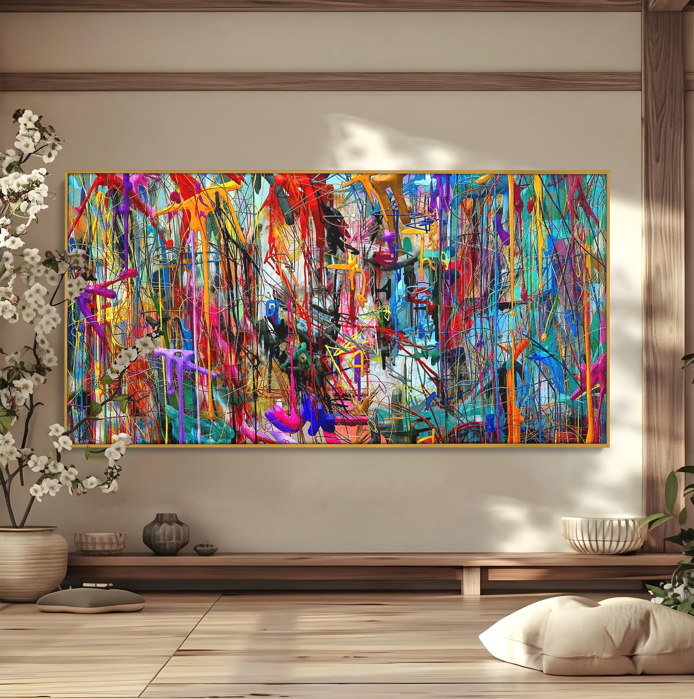 Tablou Canvas Premium LuxCanva® PI1386, Explozie De Culori Abstracte, Abstract, Arta Moderna, Creativitate, Energetic, Culori Vibrante, Living