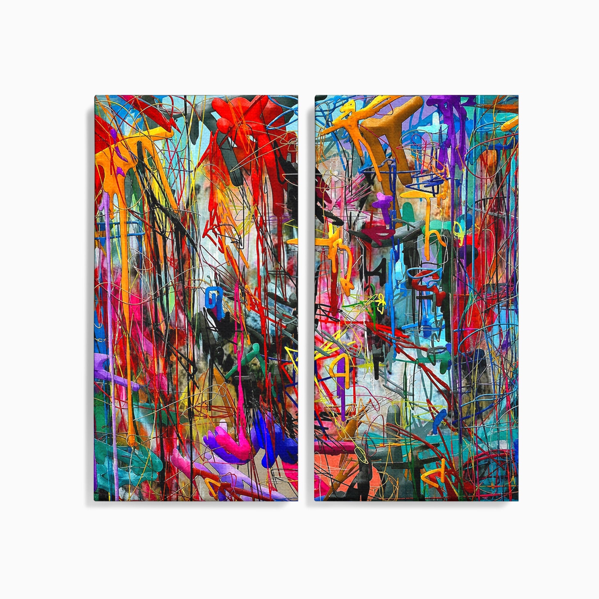Tablou Canvas Premium LuxCanva® PI1387, Vibratii Abstracte, Set 2 Tablouri, Abstract, Arta Moderna, Creativitate, Energetic, Culori Vibrante, Living
