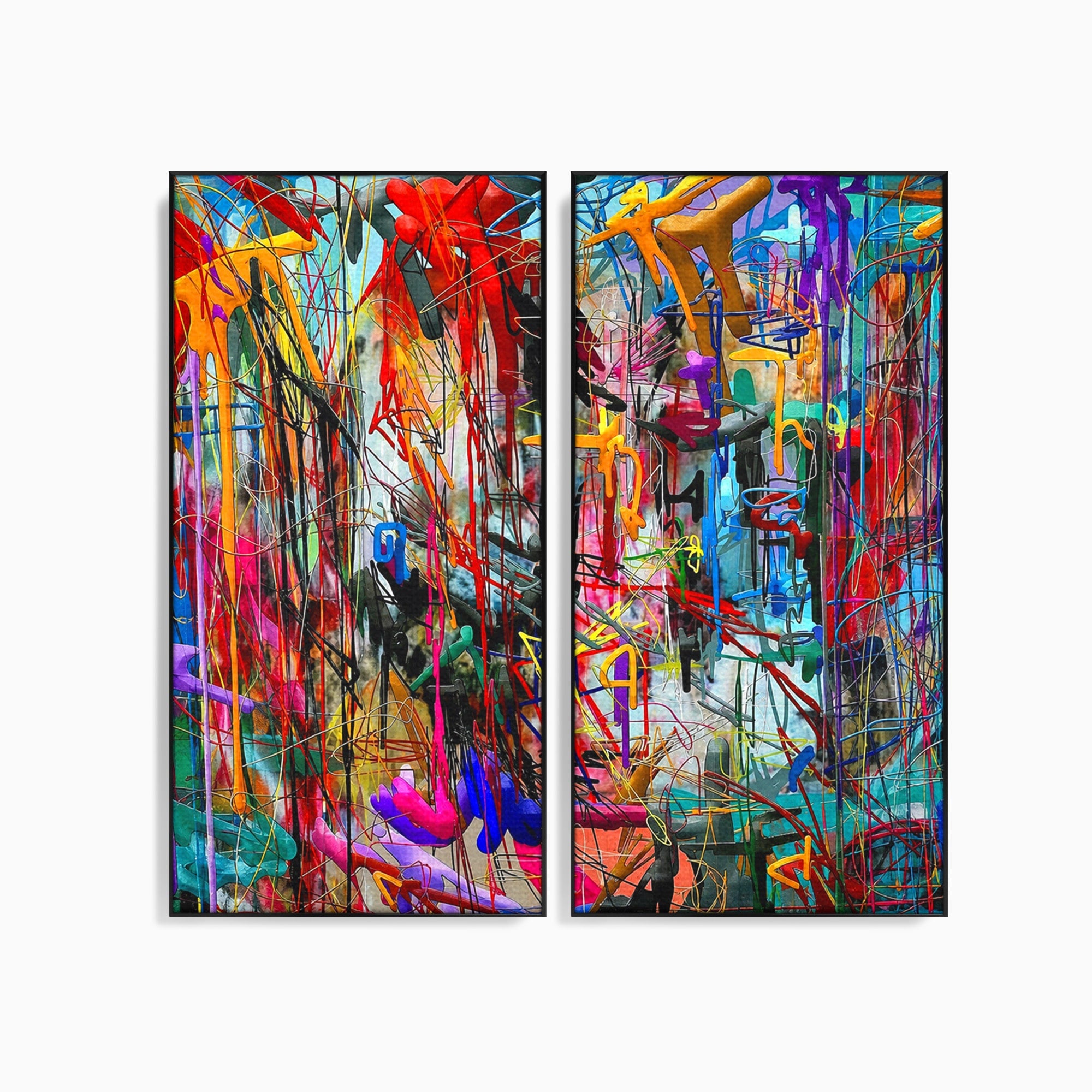 Tablou Canvas Premium LuxCanva® PI1387, Vibratii Abstracte, Set 2 Tablouri, Abstract, Arta Moderna, Creativitate, Energetic, Culori Vibrante, Living