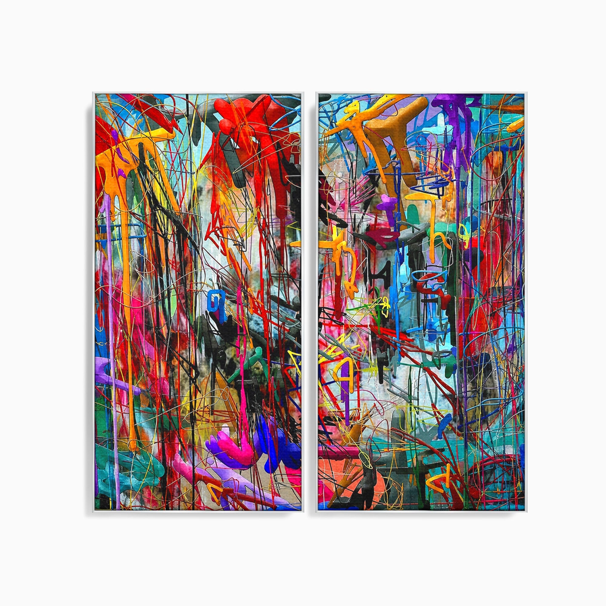Tablou Canvas Premium LuxCanva® PI1387, Vibratii Abstracte, Set 2 Tablouri, Abstract, Arta Moderna, Creativitate, Energetic, Culori Vibrante, Living