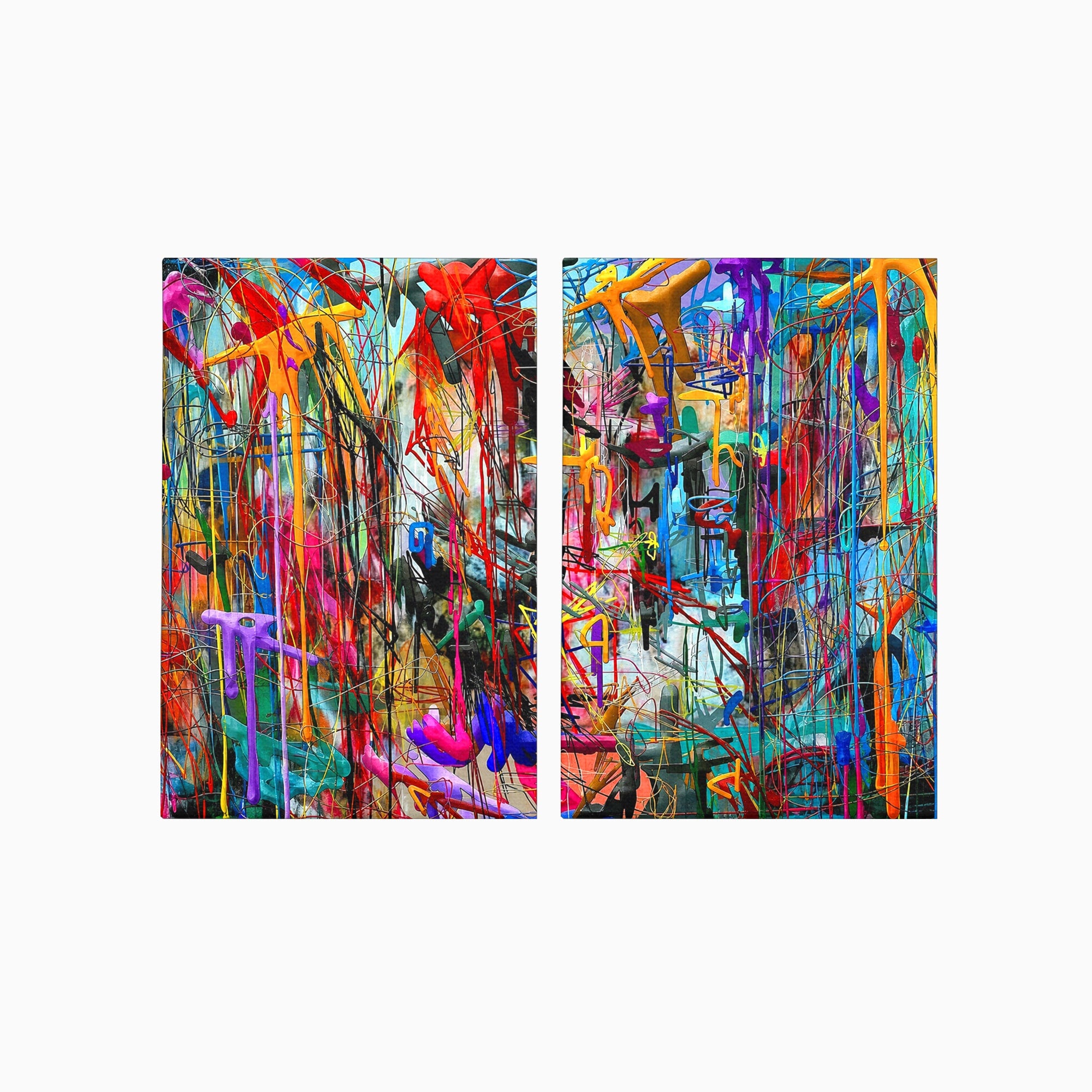 Tablou Canvas Premium LuxCanva® PI1387, Vibratii Abstracte, Set 2 Tablouri, Abstract, Arta Moderna, Creativitate, Energetic, Culori Vibrante, Living