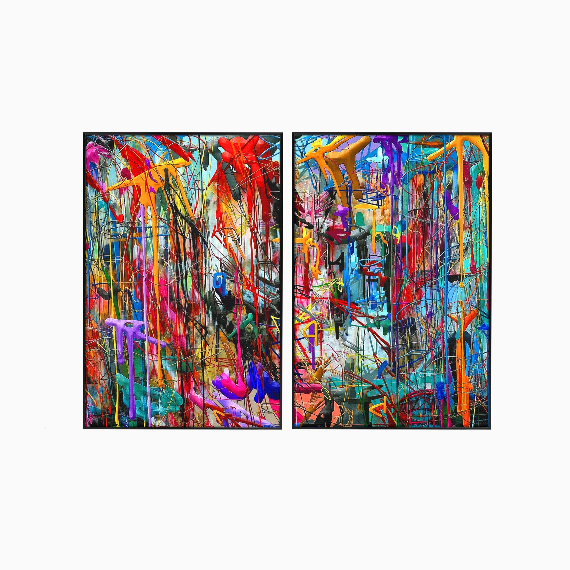 Tablou Canvas Premium LuxCanva® PI1387, Vibratii Abstracte, Set 2 Tablouri, Abstract, Arta Moderna, Creativitate, Energetic, Culori Vibrante, Living