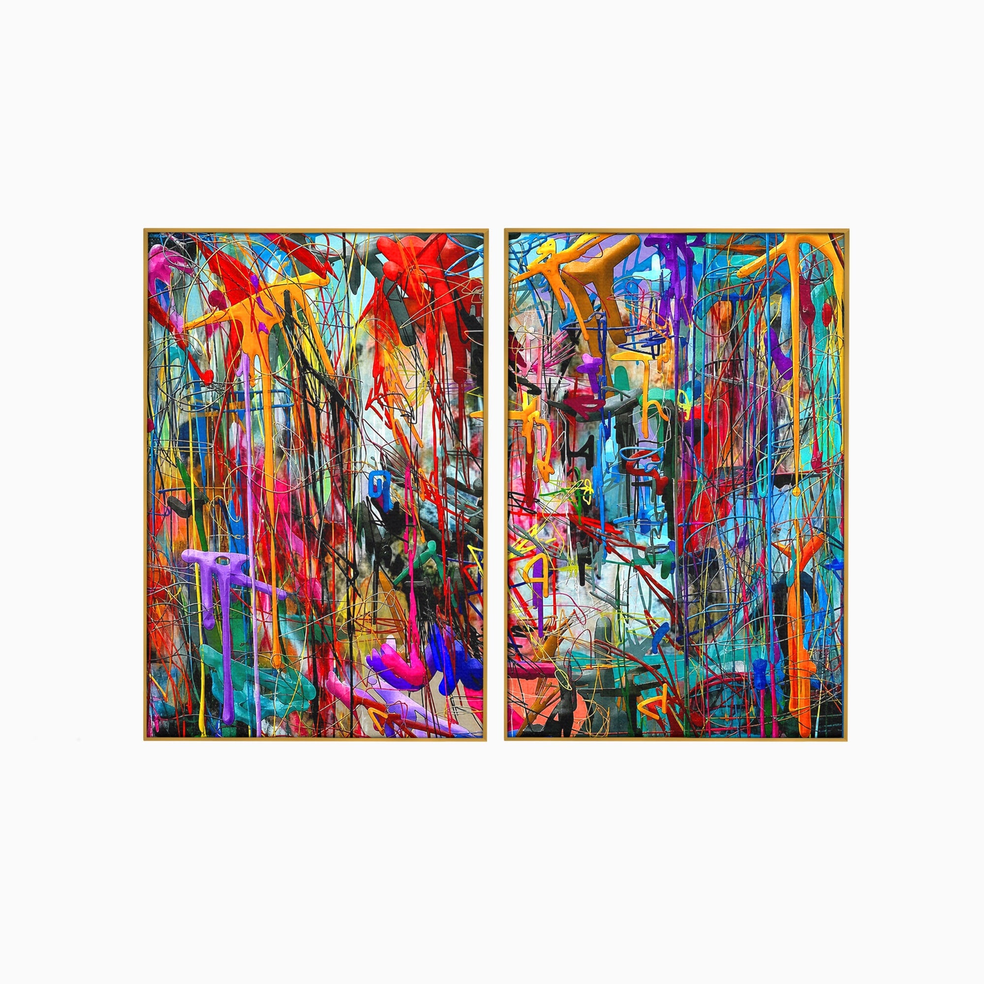 Tablou Canvas Premium LuxCanva® PI1387, Vibratii Abstracte, Set 2 Tablouri, Abstract, Arta Moderna, Creativitate, Energetic, Culori Vibrante, Living