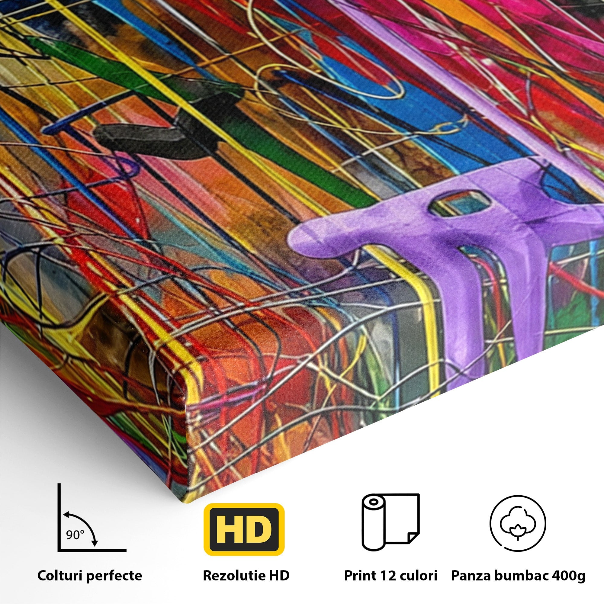 Tablou Canvas Premium LuxCanva® PI1388, Energia Culorilor Vii, Triptic, Abstract, Arta Moderna, Creativitate, Culori Vibrante, Living