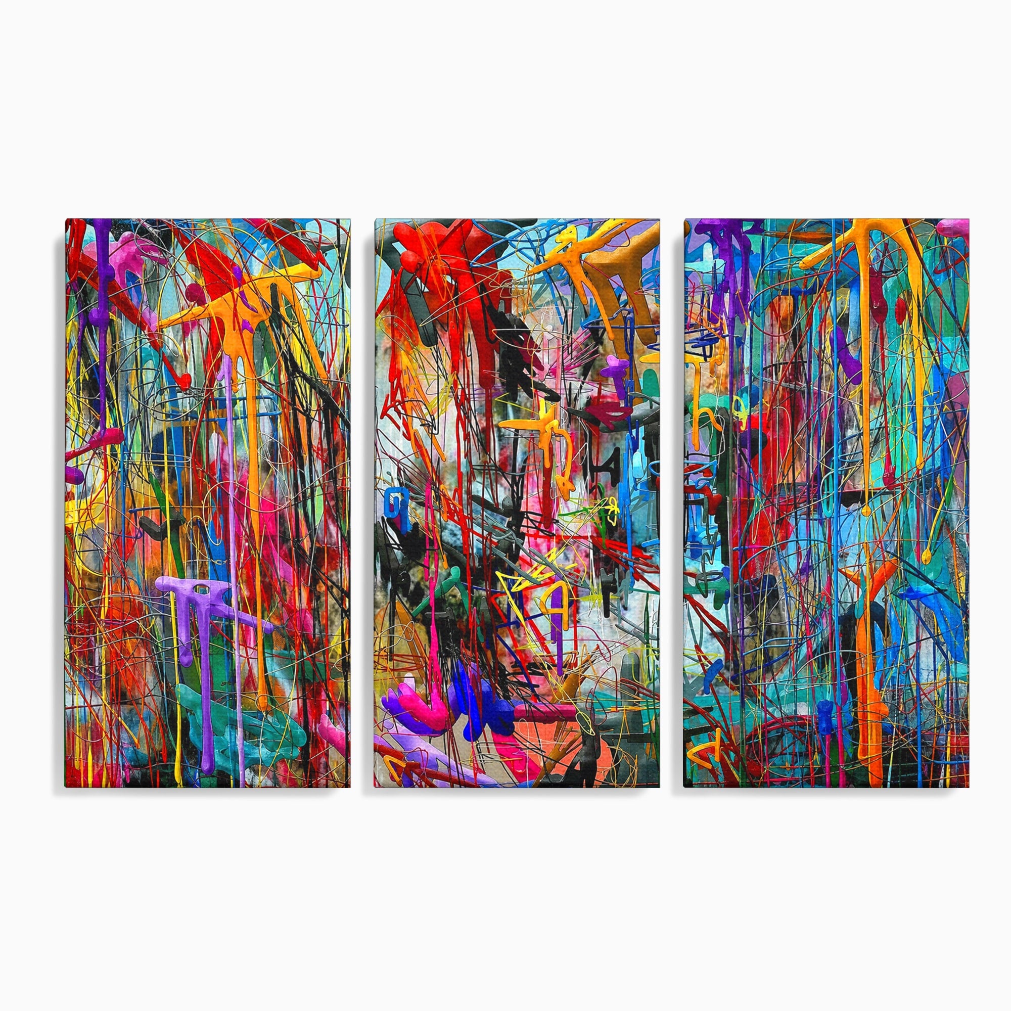 Tablou Canvas Premium LuxCanva® PI1388, Energia Culorilor Vii, Triptic, Abstract, Arta Moderna, Creativitate, Culori Vibrante, Living