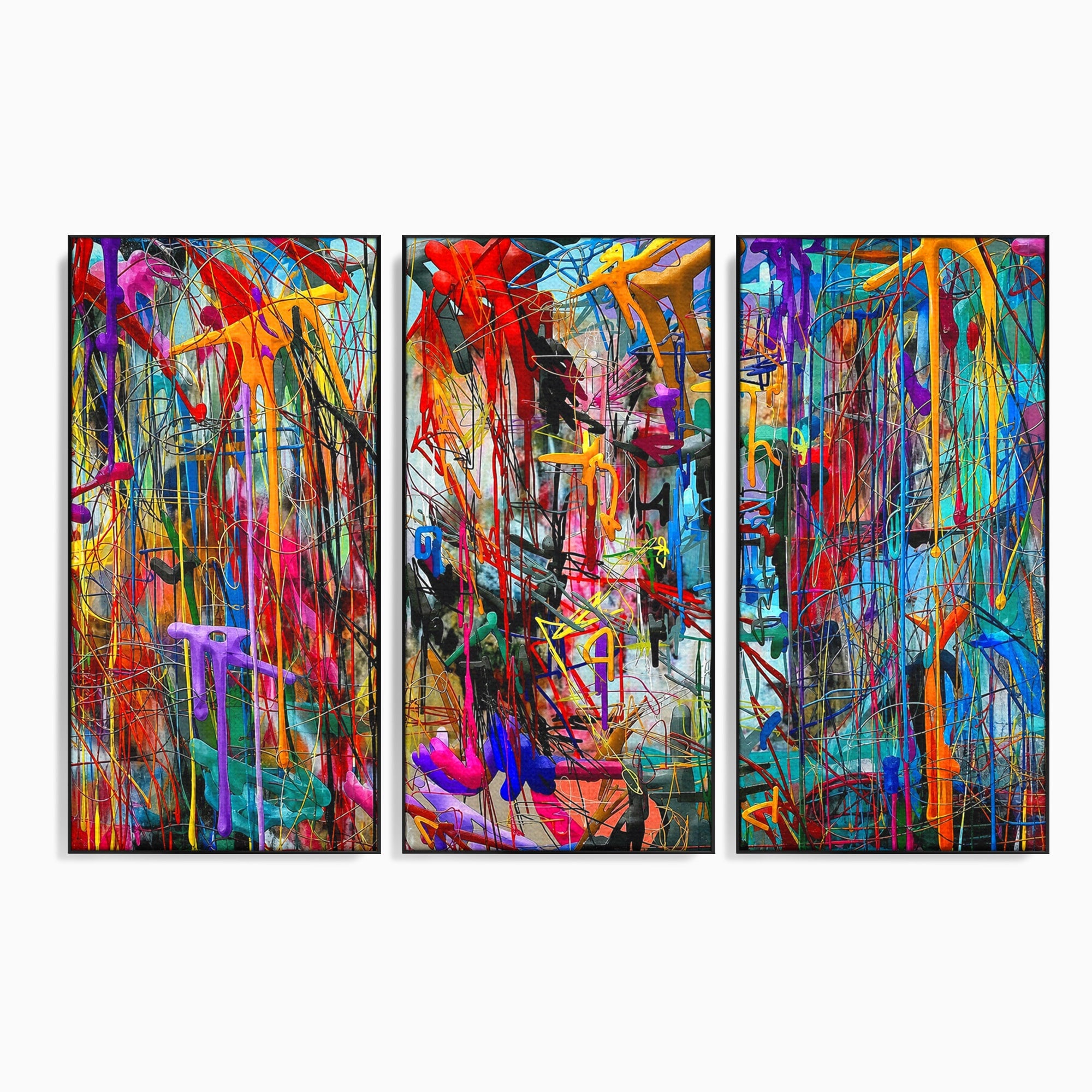 Tablou Canvas Premium LuxCanva® PI1388, Energia Culorilor Vii, Triptic, Abstract, Arta Moderna, Creativitate, Culori Vibrante, Living