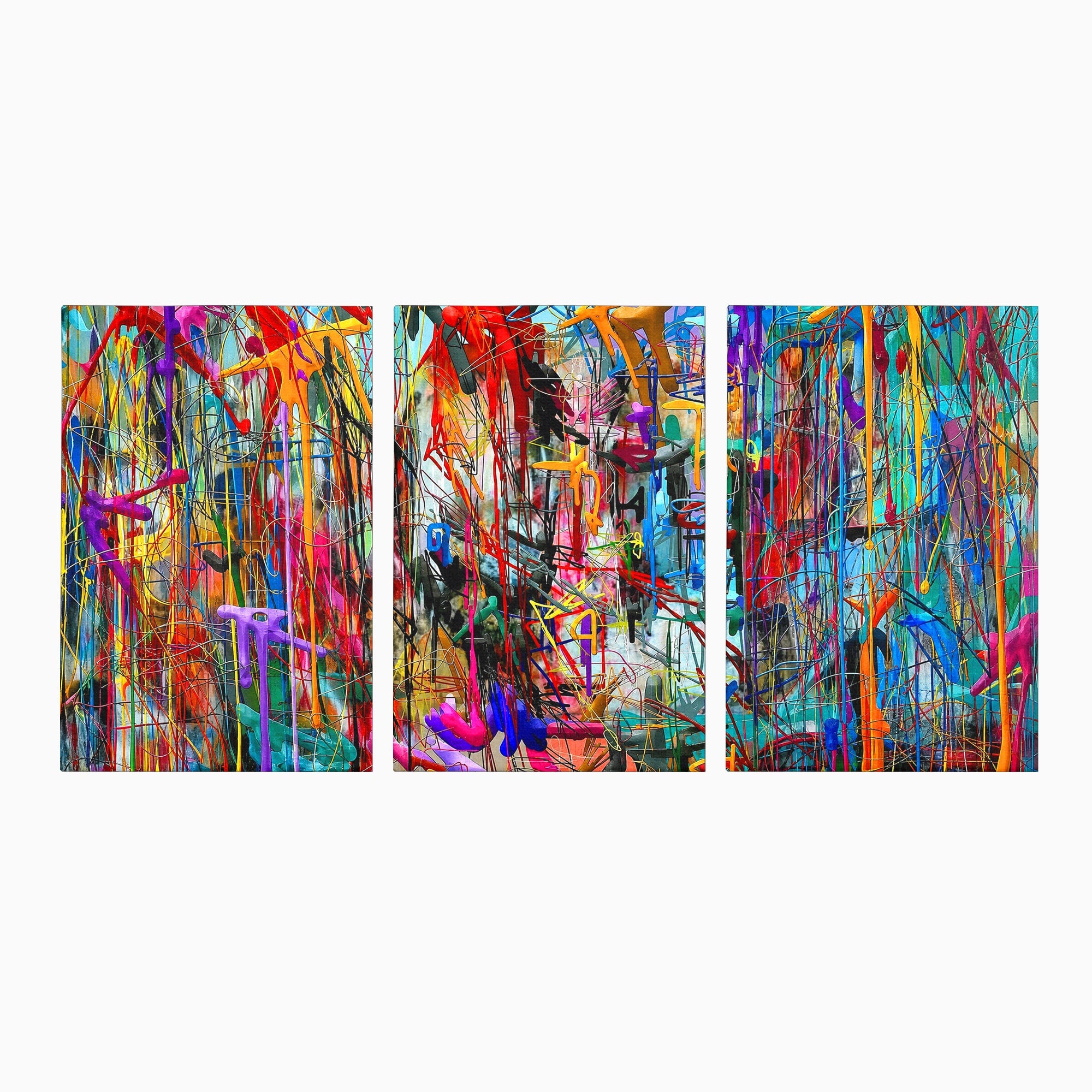 Tablou Canvas Premium LuxCanva® PI1388, Energia Culorilor Vii, Triptic, Abstract, Arta Moderna, Creativitate, Culori Vibrante, Living
