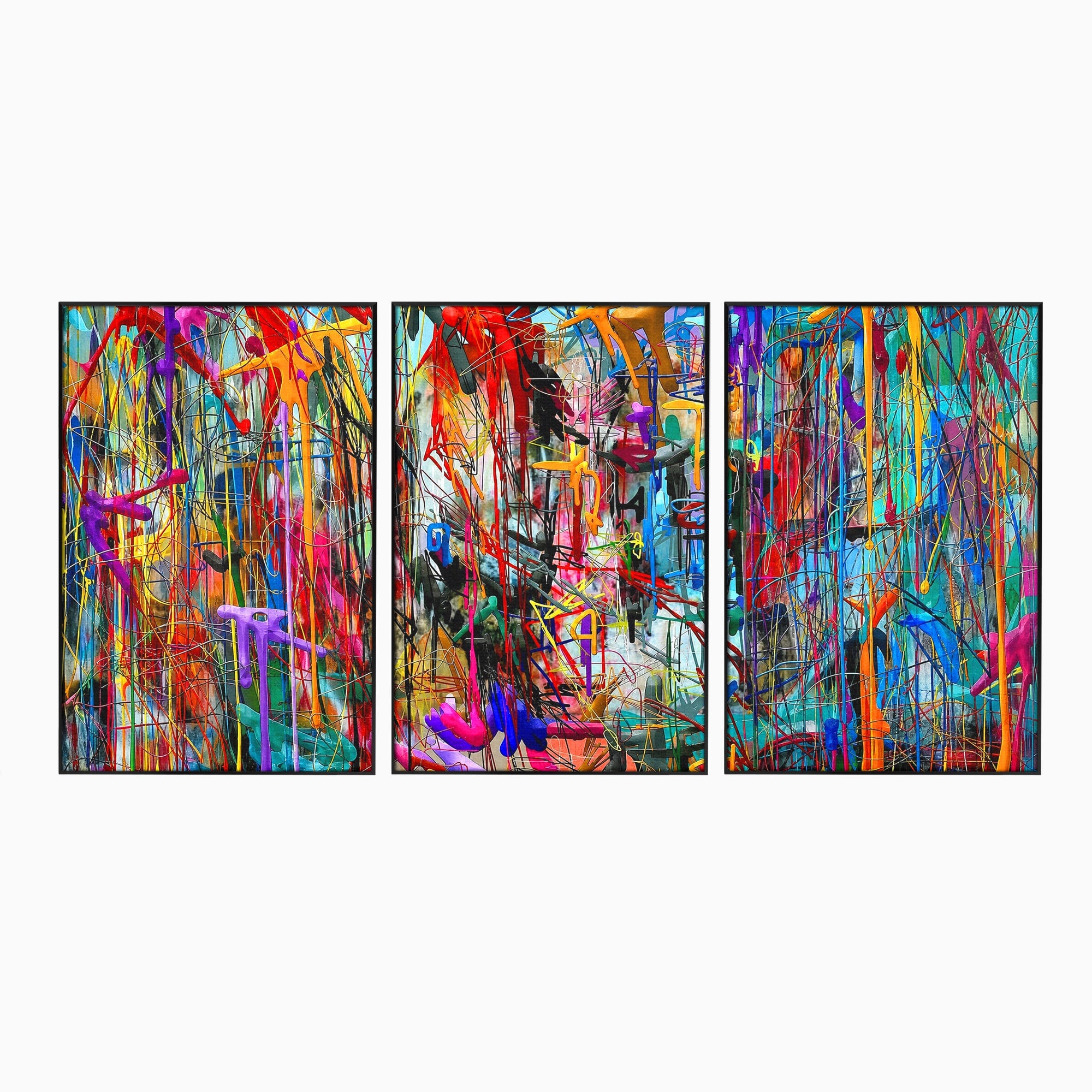Tablou Canvas Premium LuxCanva® PI1388, Energia Culorilor Vii, Triptic, Abstract, Arta Moderna, Creativitate, Culori Vibrante, Living