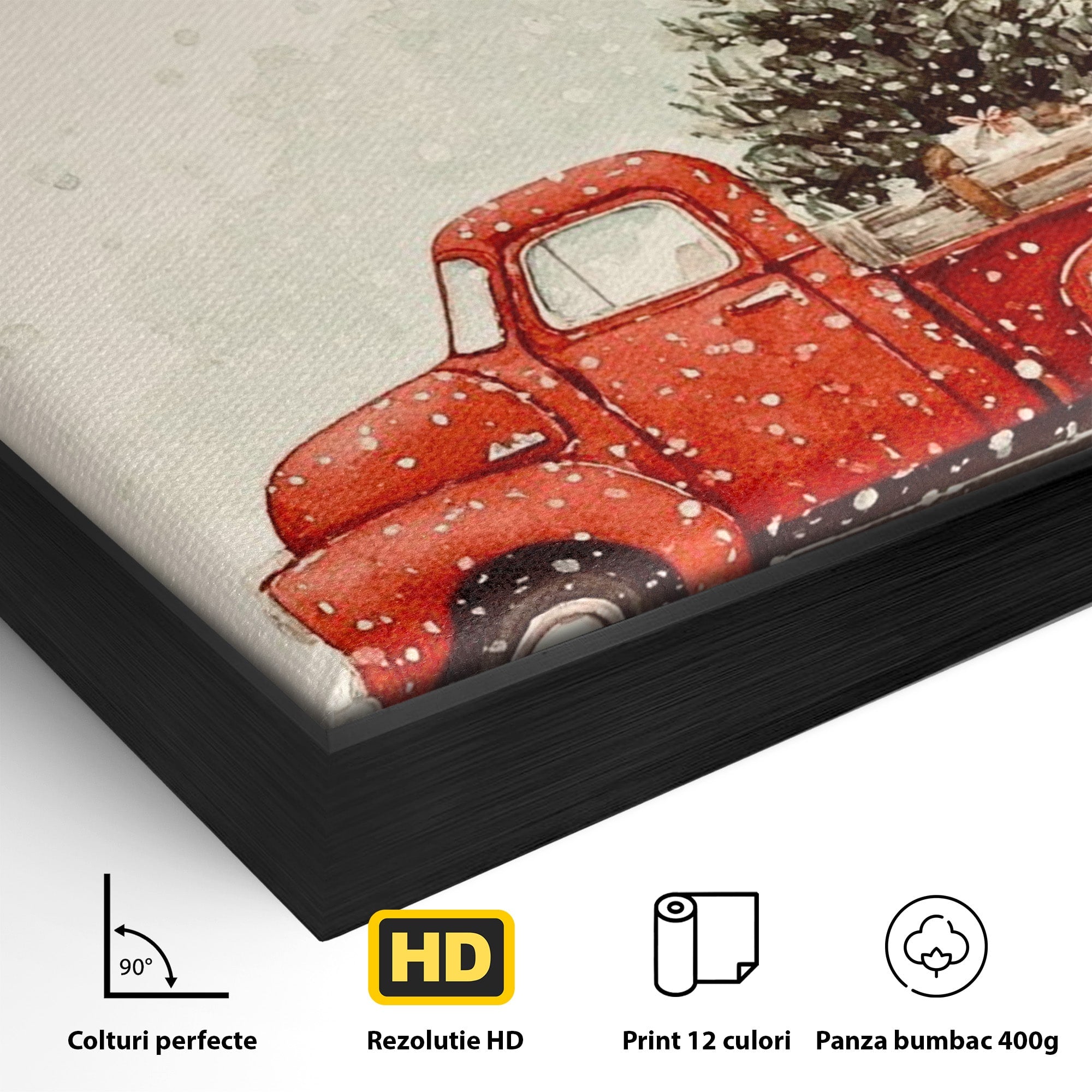 Tablou Canvas Premium LuxCanva® PI1392, Camioneta De Craciun, Masina, Brad, Transport, Iarna, Culori Vibrante, Living, Dormitor, Bucatarie, Camera Copii