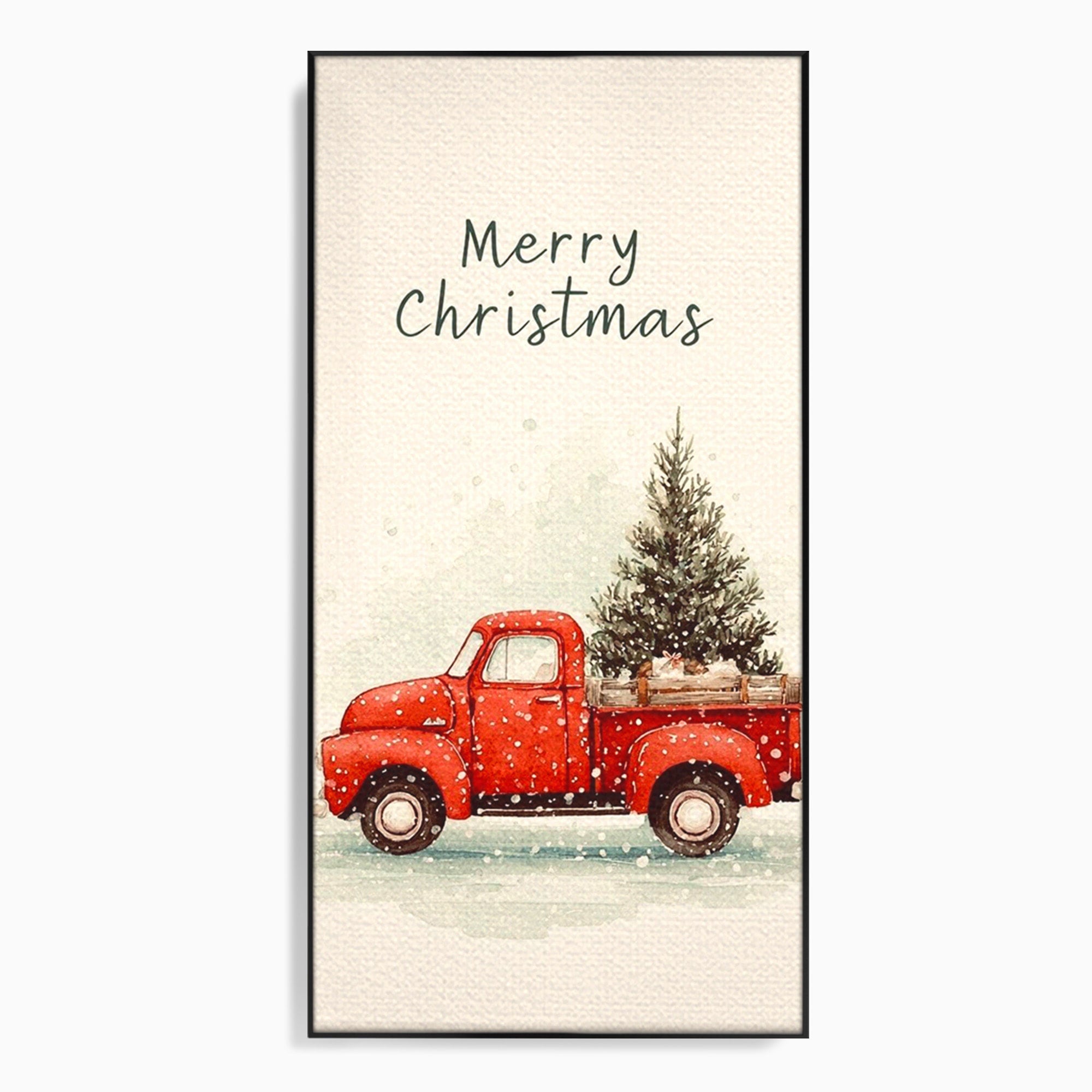 Tablou Canvas Premium LuxCanva® PI1392, Camioneta De Craciun, Masina, Brad, Transport, Iarna, Culori Vibrante, Living, Dormitor, Bucatarie, Camera Copii