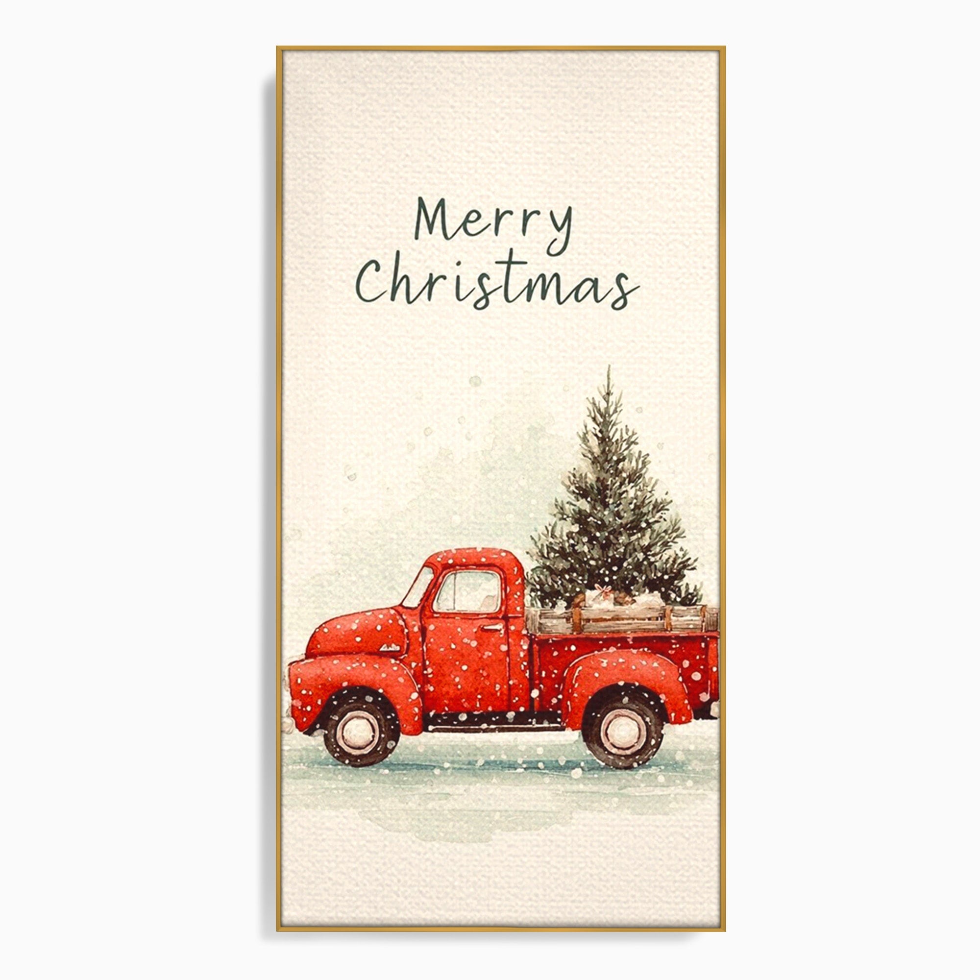 Tablou Canvas Premium LuxCanva® PI1392, Camioneta De Craciun, Masina, Brad, Transport, Iarna, Culori Vibrante, Living, Dormitor, Bucatarie, Camera Copii