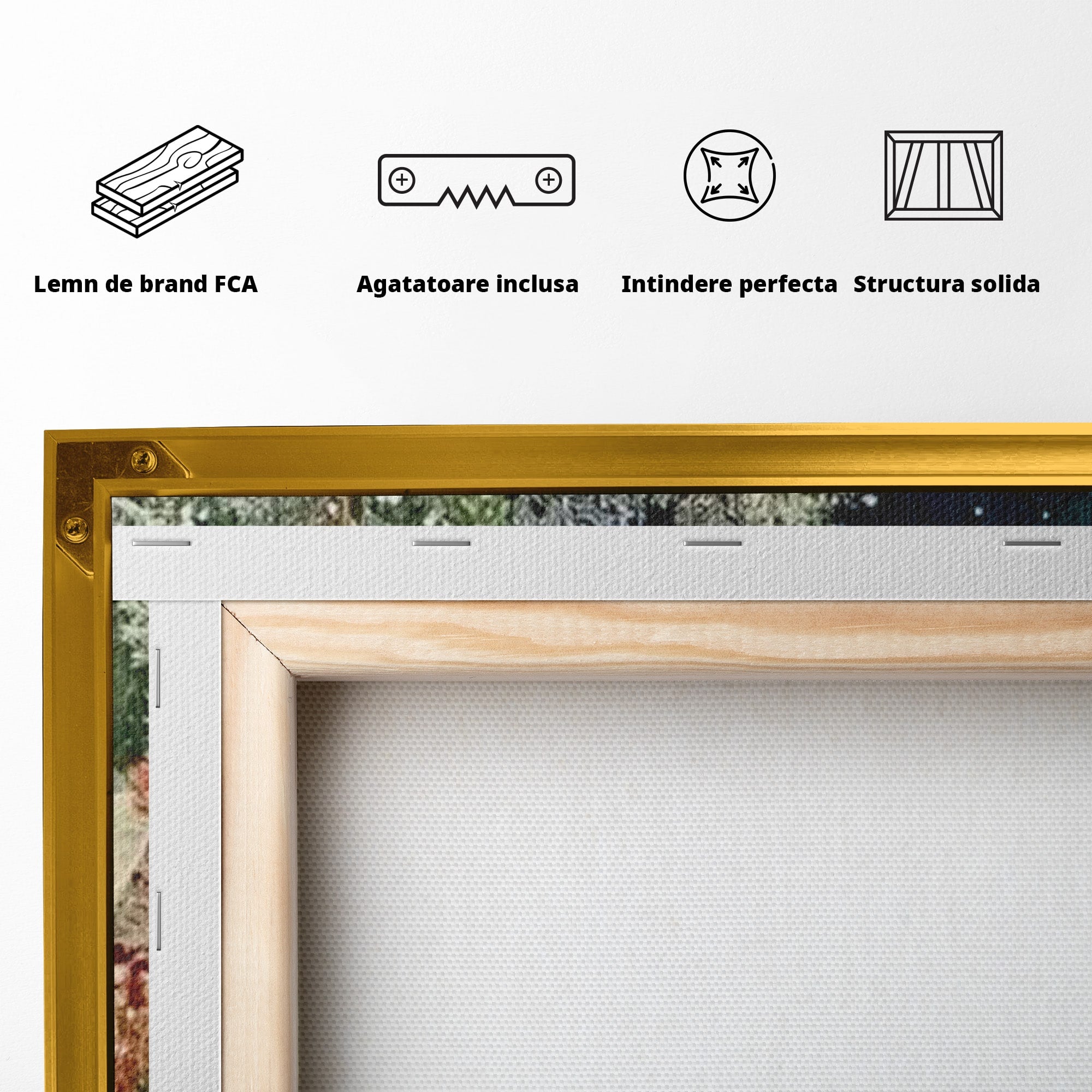 Tablou Canvas Premium LuxCanva® PI1395, Iarna in Satul de Poveste, Case, Luminate, Noapte, Natura, Culori Vibrante, Living, Dormitor