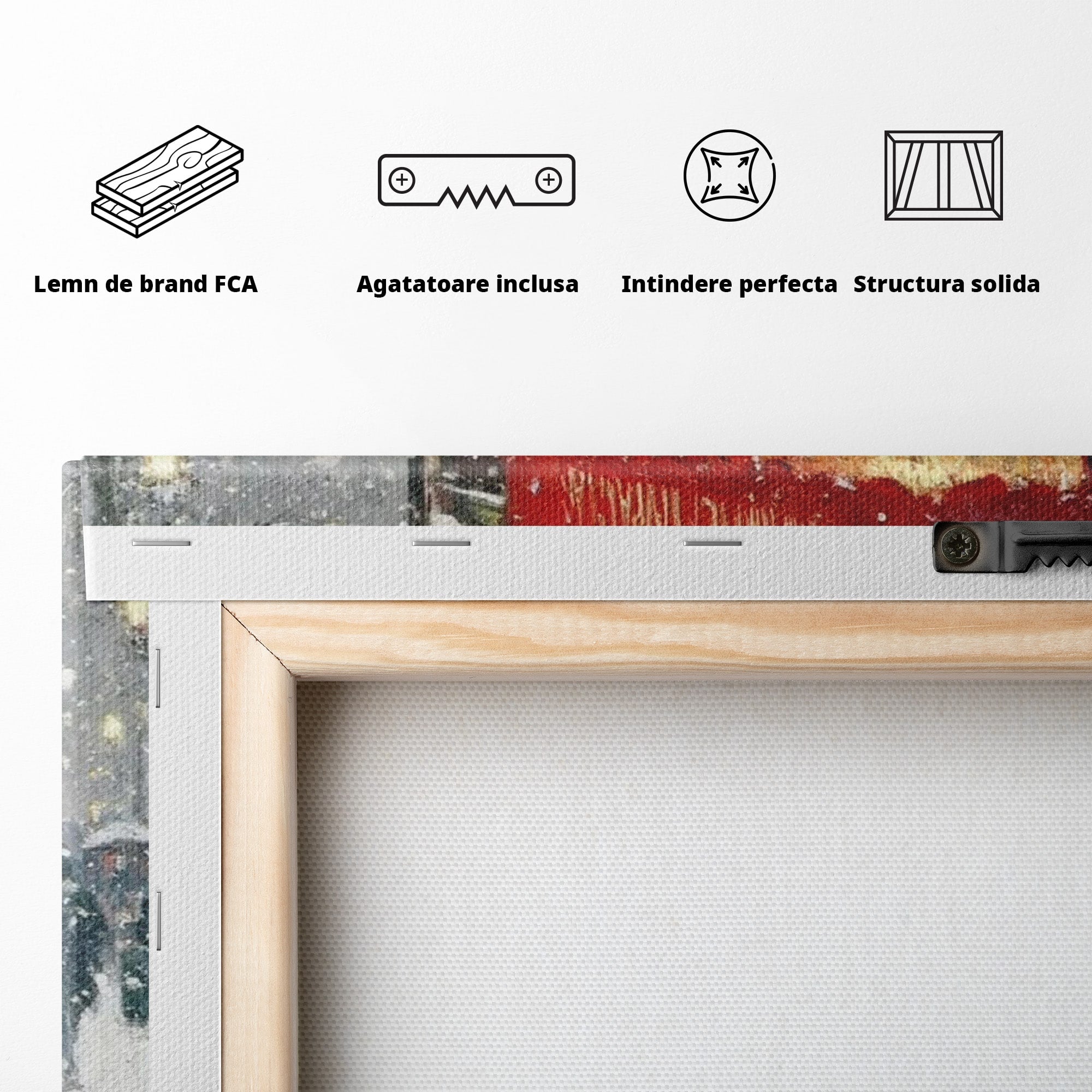 Tablou Canvas Premium LuxCanva® PI1396, Plimbare Pe Ninsoare, Iarna, Craciun, Noapte, Ajun, Oras, Umbrela, Romantic, Culori Vibrante, Living, Dormitor