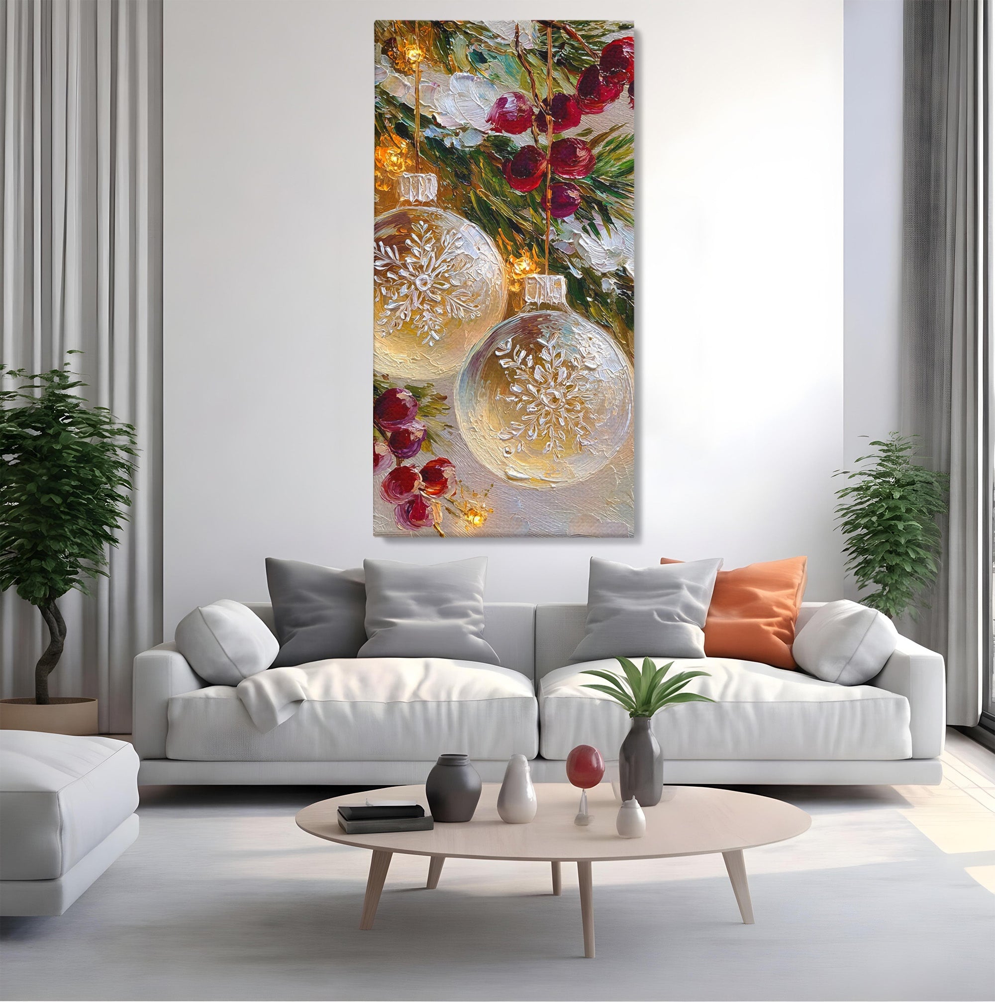 Tablou Canvas Premium LuxCanva® PI1404, Globuri De Craciun, Brad, Aranjament, Decoratiuni, Iarna, Culori Vibrante, Living, Dormitor, Bucatarie