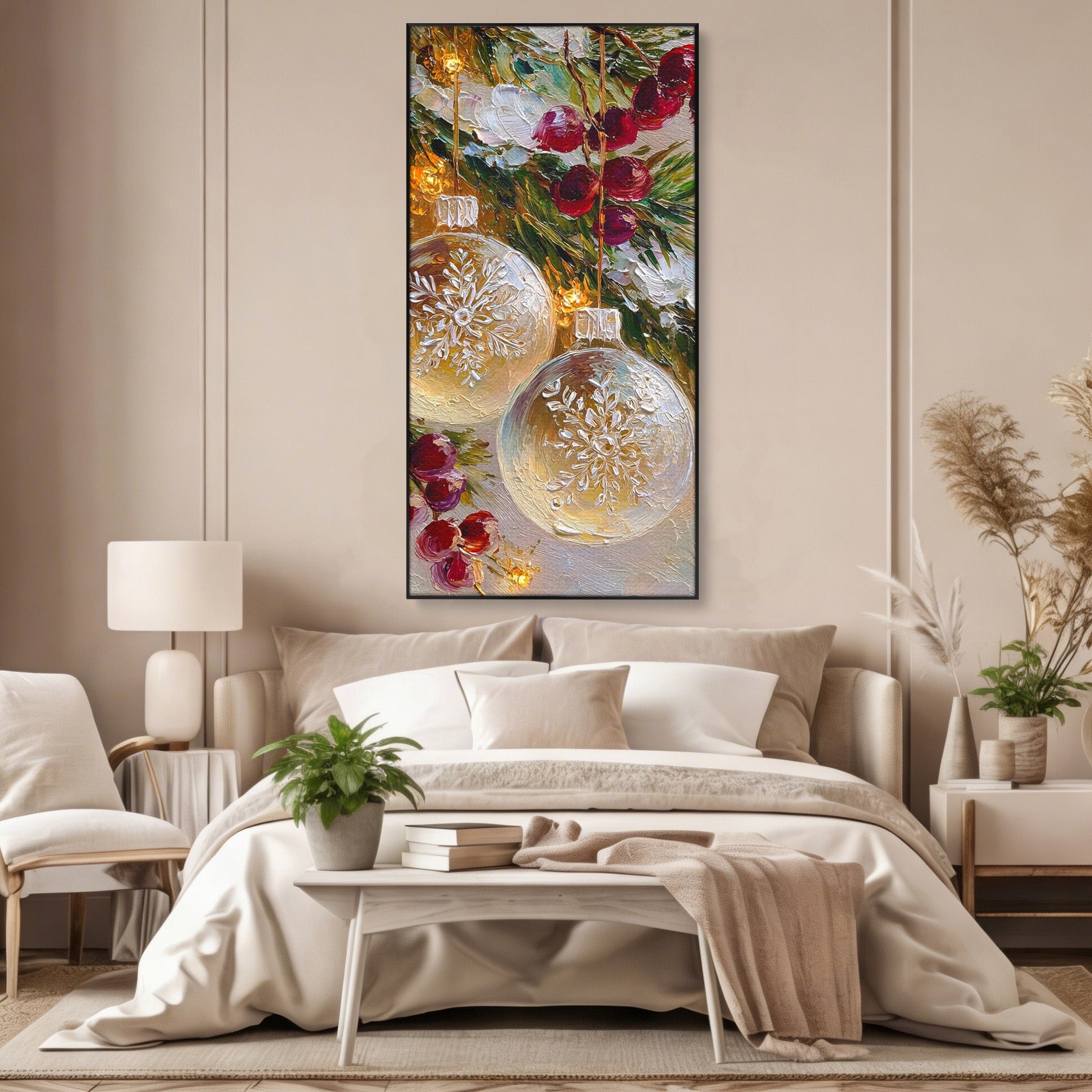 Tablou Canvas Premium LuxCanva® PI1404, Globuri De Craciun, Brad, Aranjament, Decoratiuni, Iarna, Culori Vibrante, Living, Dormitor, Bucatarie