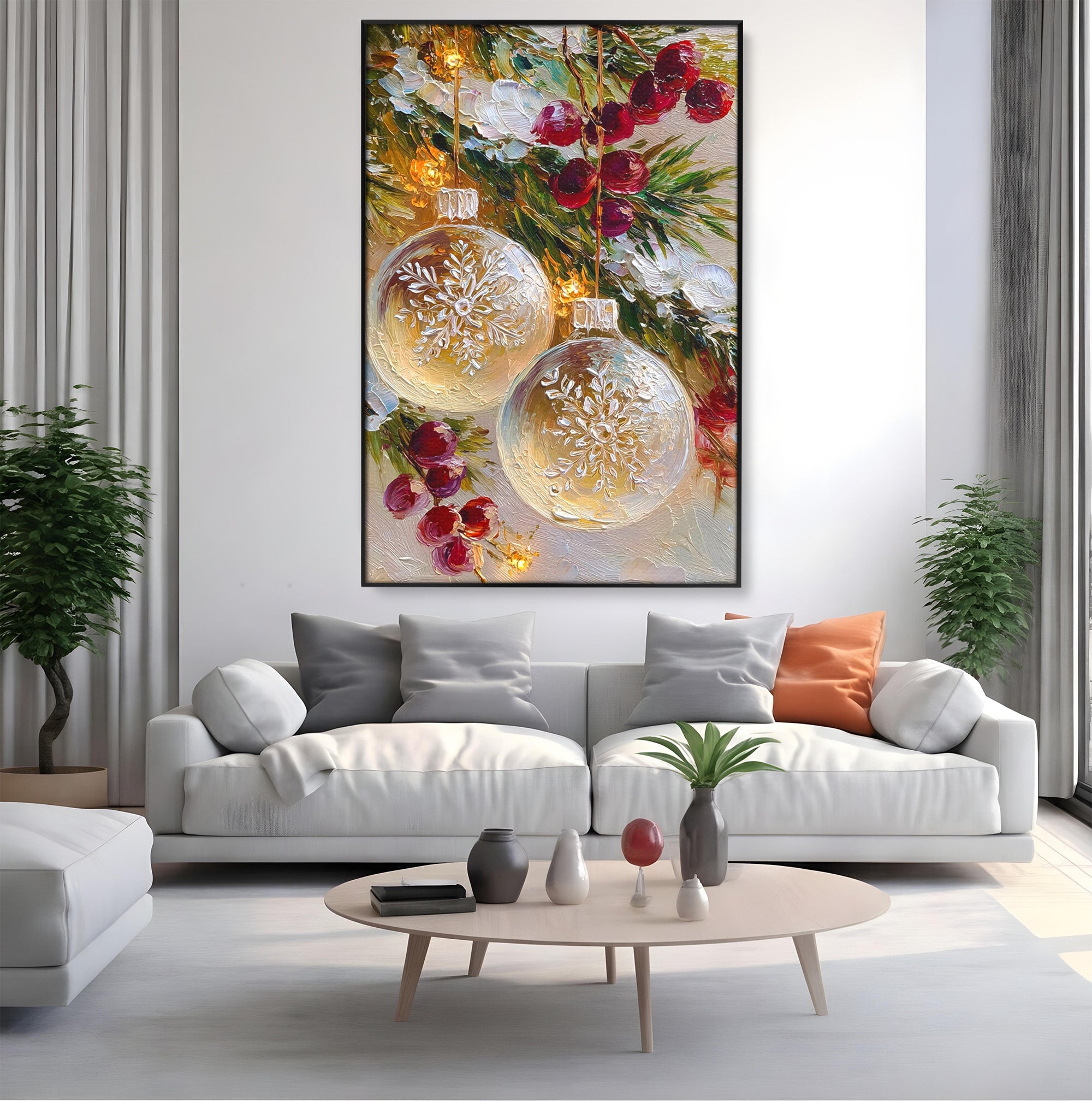 Tablou Canvas Premium LuxCanva® PI1404, Globuri De Craciun, Brad, Aranjament, Decoratiuni, Iarna, Culori Vibrante, Living, Dormitor, Bucatarie