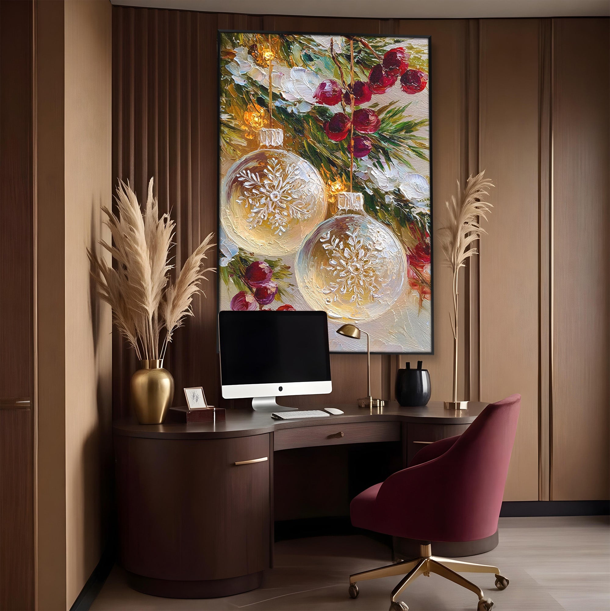 Tablou Canvas Premium LuxCanva® PI1404, Globuri De Craciun, Brad, Aranjament, Decoratiuni, Iarna, Culori Vibrante, Living, Dormitor, Bucatarie