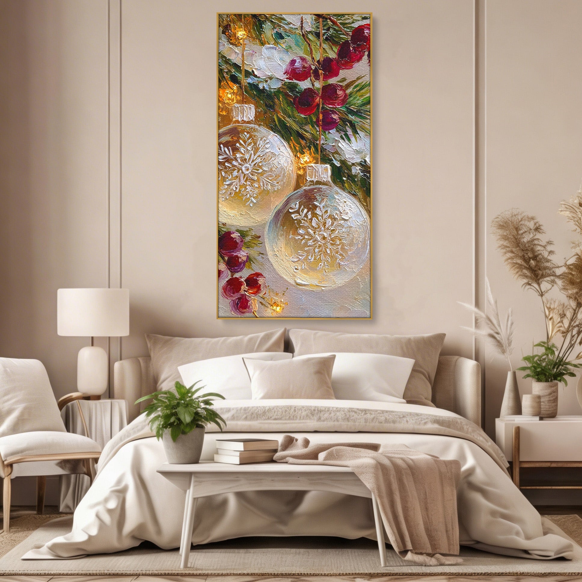 Tablou Canvas Premium LuxCanva® PI1404, Globuri De Craciun, Brad, Aranjament, Decoratiuni, Iarna, Culori Vibrante, Living, Dormitor, Bucatarie