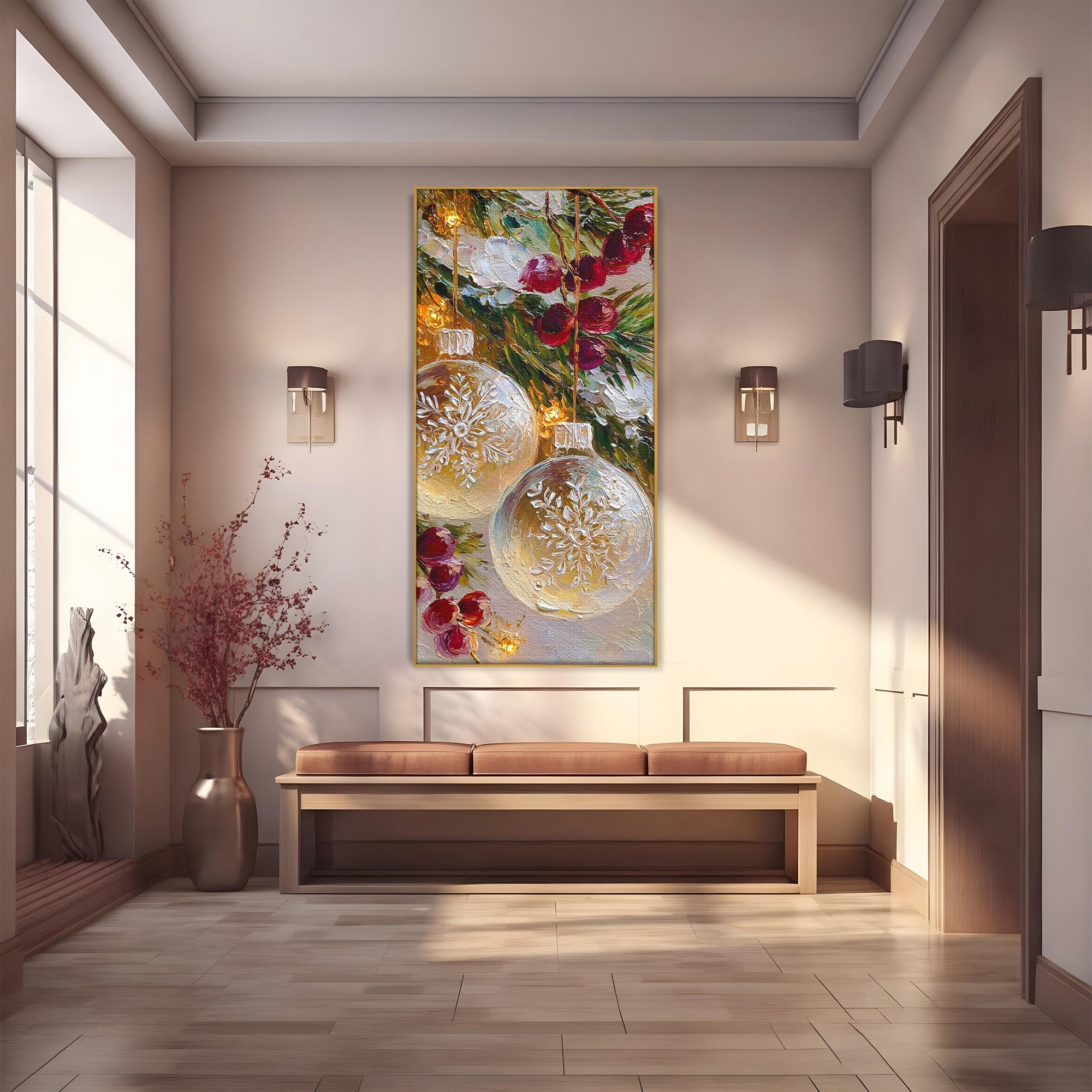 Tablou Canvas Premium LuxCanva® PI1404, Globuri De Craciun, Brad, Aranjament, Decoratiuni, Iarna, Culori Vibrante, Living, Dormitor, Bucatarie