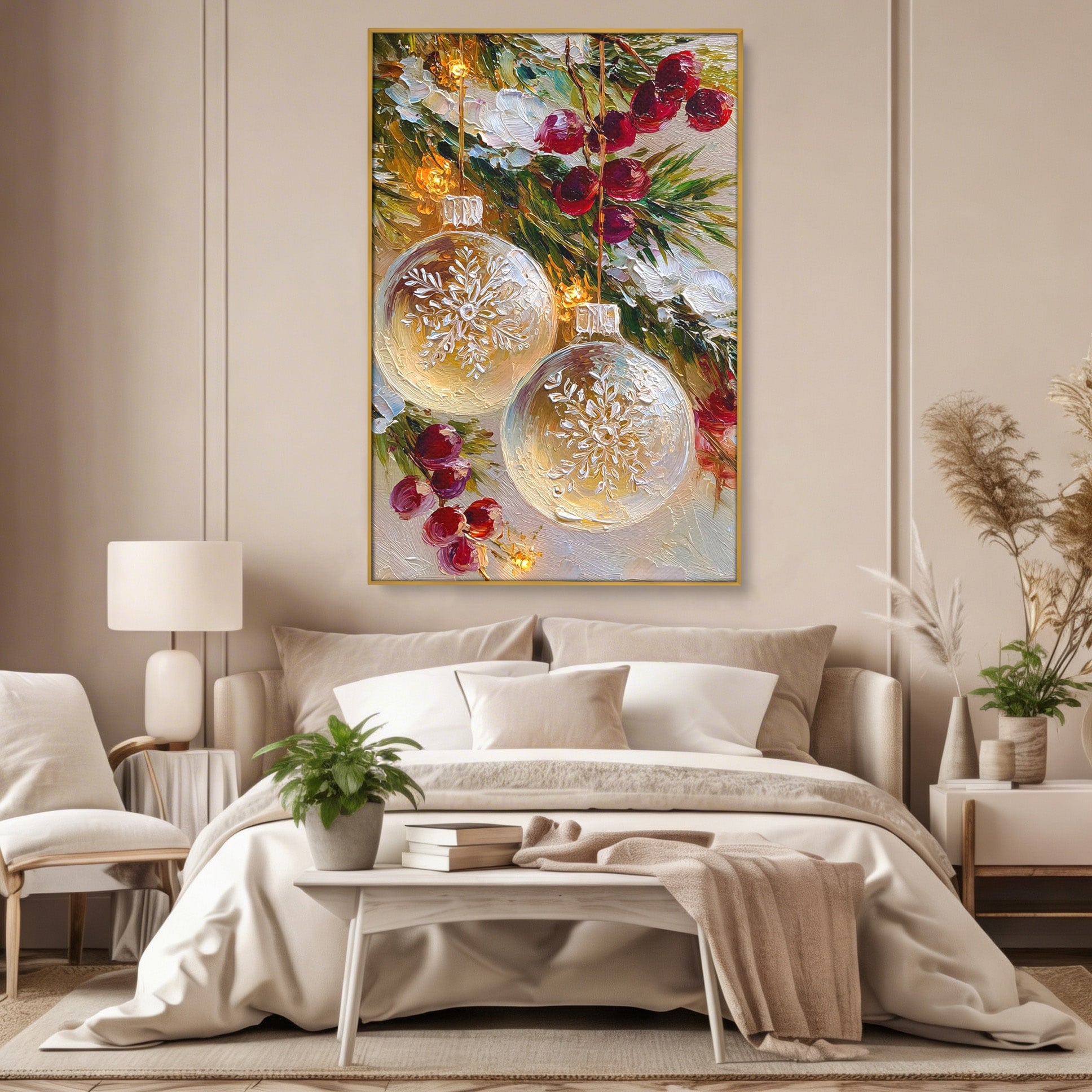 Tablou Canvas Premium LuxCanva® PI1404, Globuri De Craciun, Brad, Aranjament, Decoratiuni, Iarna, Culori Vibrante, Living, Dormitor, Bucatarie