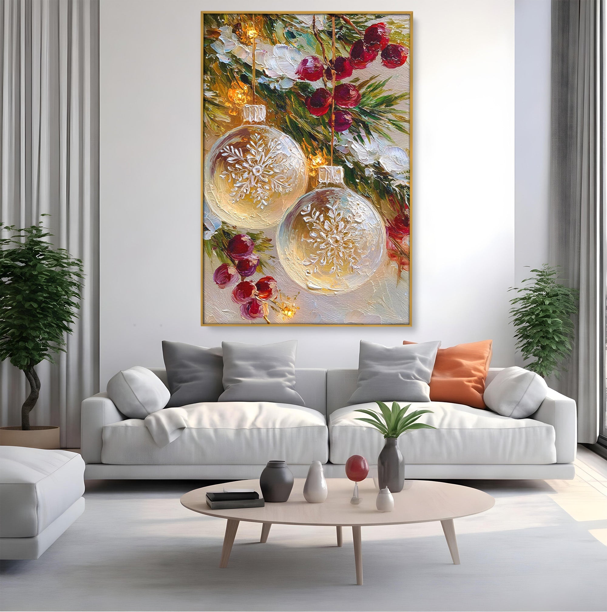 Tablou Canvas Premium LuxCanva® PI1404, Globuri De Craciun, Brad, Aranjament, Decoratiuni, Iarna, Culori Vibrante, Living, Dormitor, Bucatarie