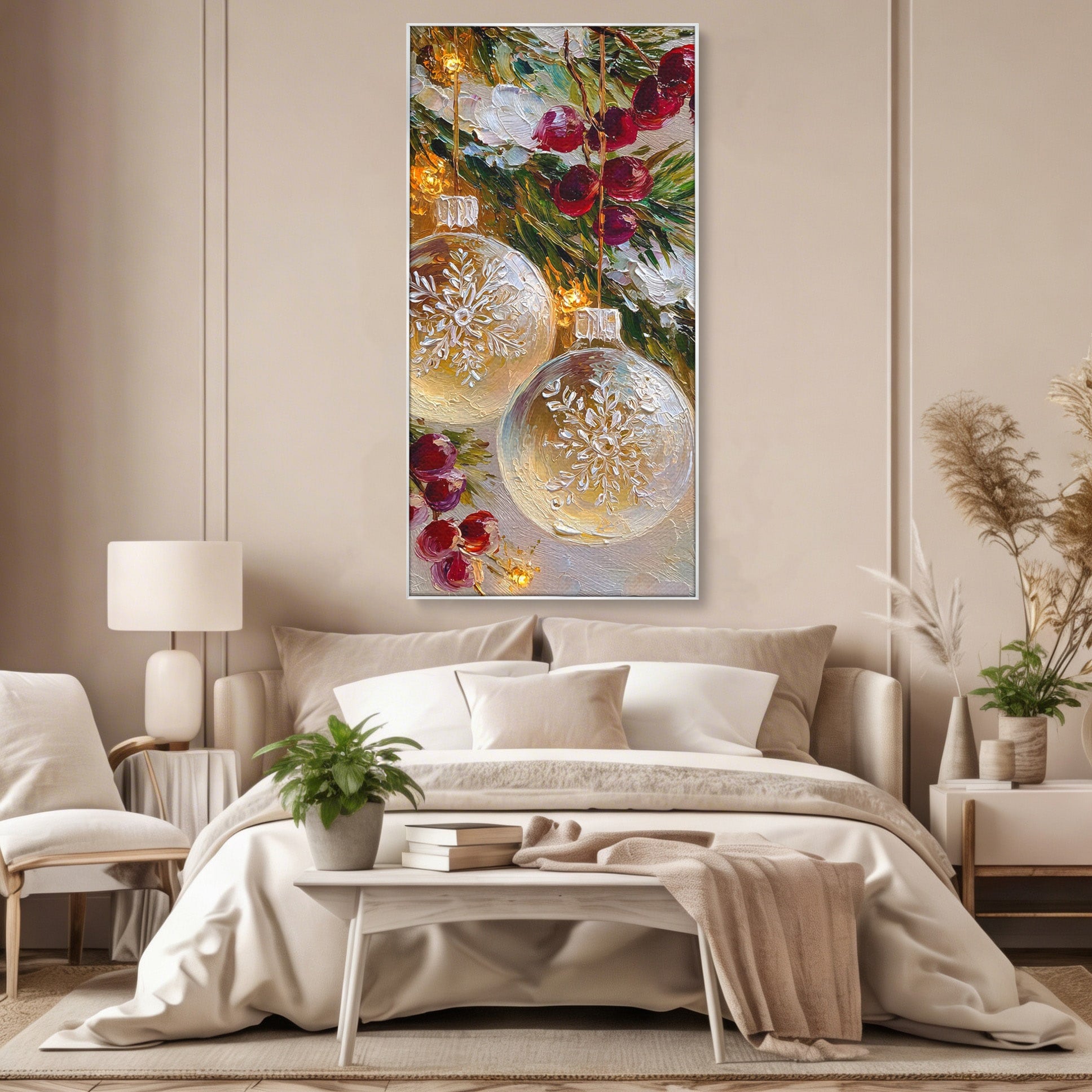 Tablou Canvas Premium LuxCanva® PI1404, Globuri De Craciun, Brad, Aranjament, Decoratiuni, Iarna, Culori Vibrante, Living, Dormitor, Bucatarie