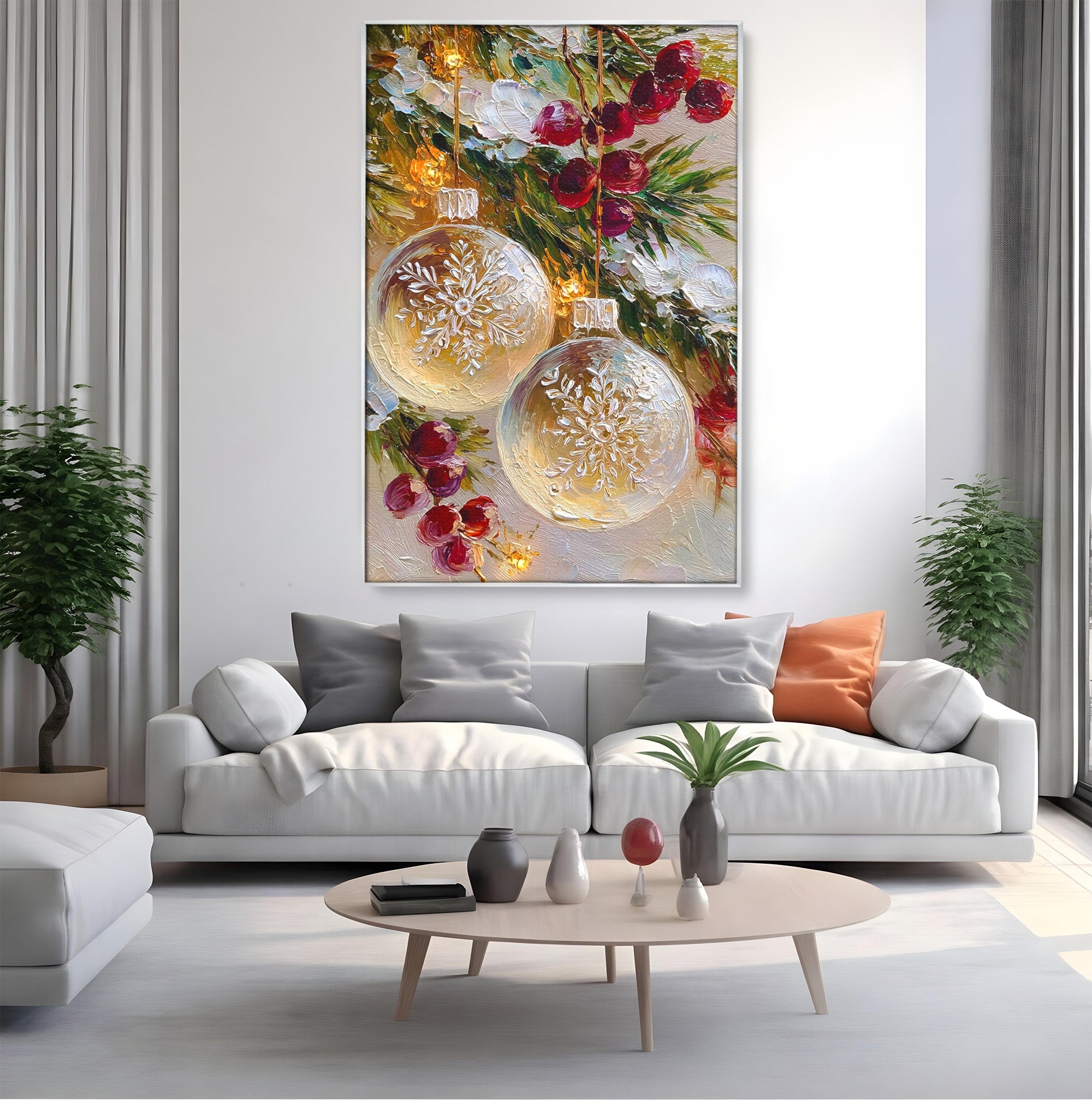Tablou Canvas Premium LuxCanva® PI1404, Globuri De Craciun, Brad, Aranjament, Decoratiuni, Iarna, Culori Vibrante, Living, Dormitor, Bucatarie