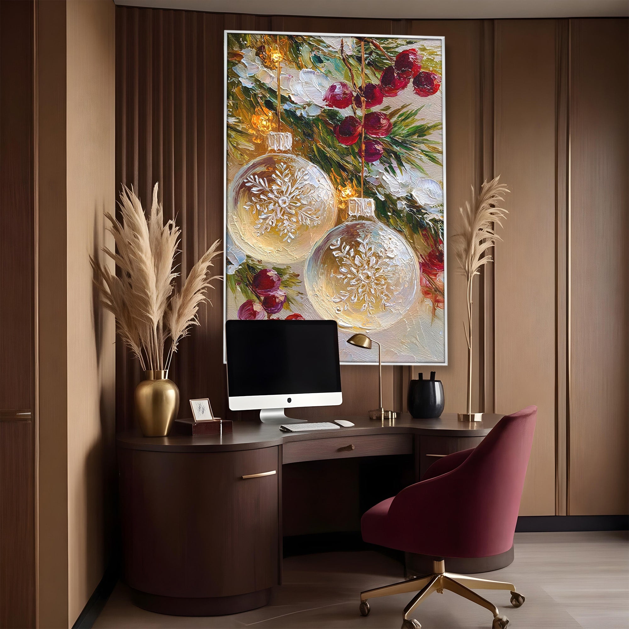 Tablou Canvas Premium LuxCanva® PI1404, Globuri De Craciun, Brad, Aranjament, Decoratiuni, Iarna, Culori Vibrante, Living, Dormitor, Bucatarie