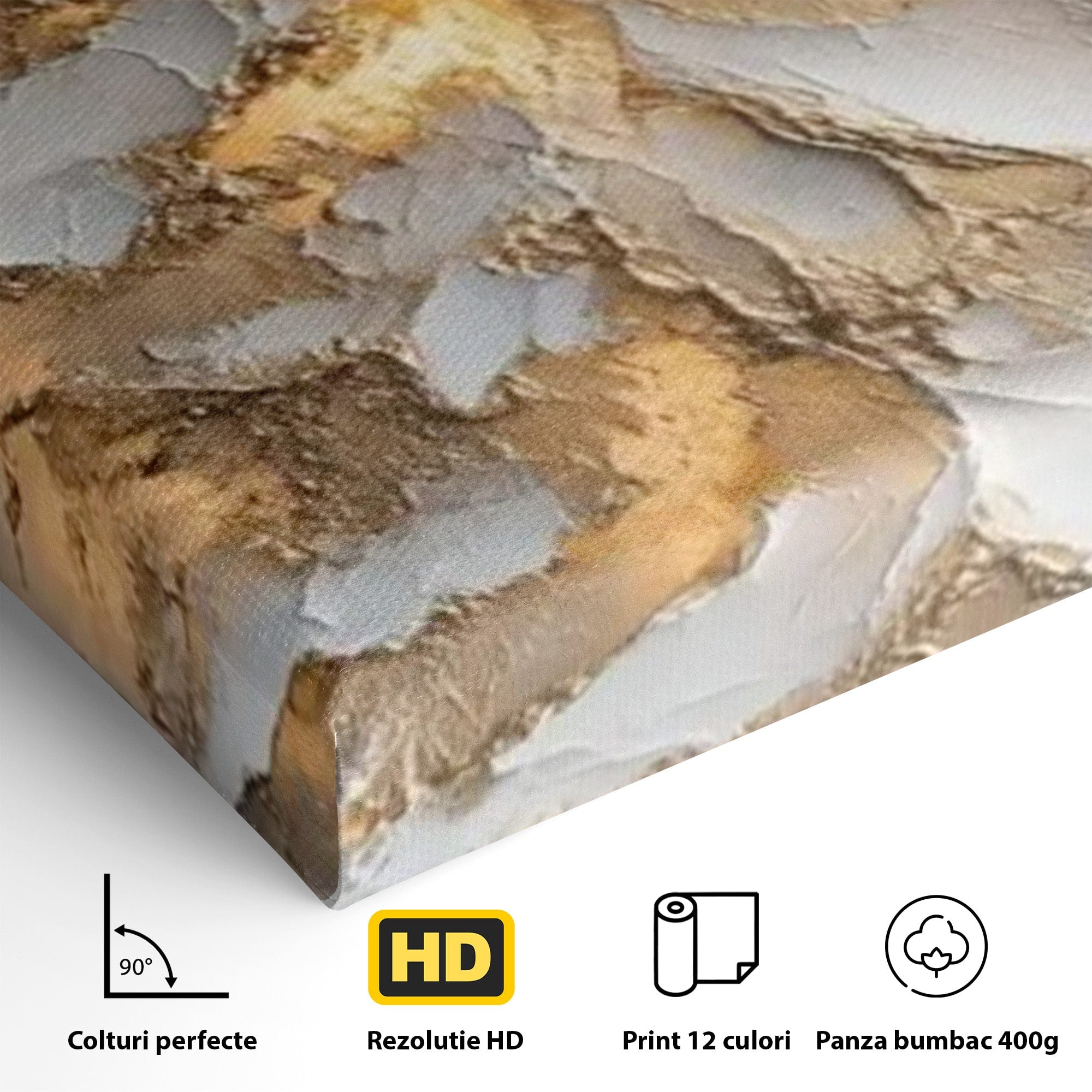 Tablou Canvas Premium LuxCanva® PI1408, Brad in Eleganta Aurie, Iarna, Stralucire, Natura, Texturat, Pretios, Culori Vibrante, Living, Dormitor