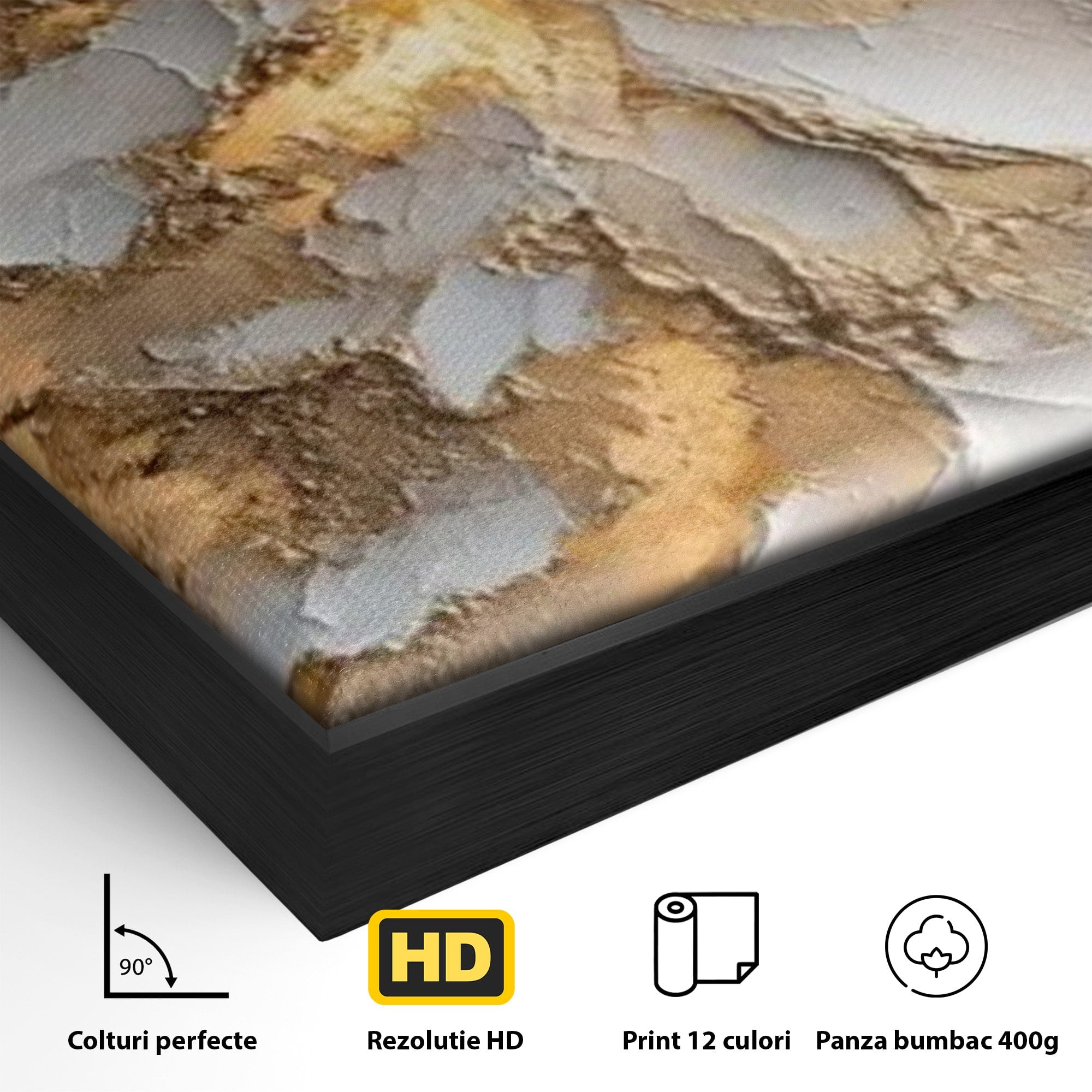 Tablou Canvas Premium LuxCanva® PI1408, Brad in Eleganta Aurie, Iarna, Stralucire, Natura, Texturat, Pretios, Culori Vibrante, Living, Dormitor