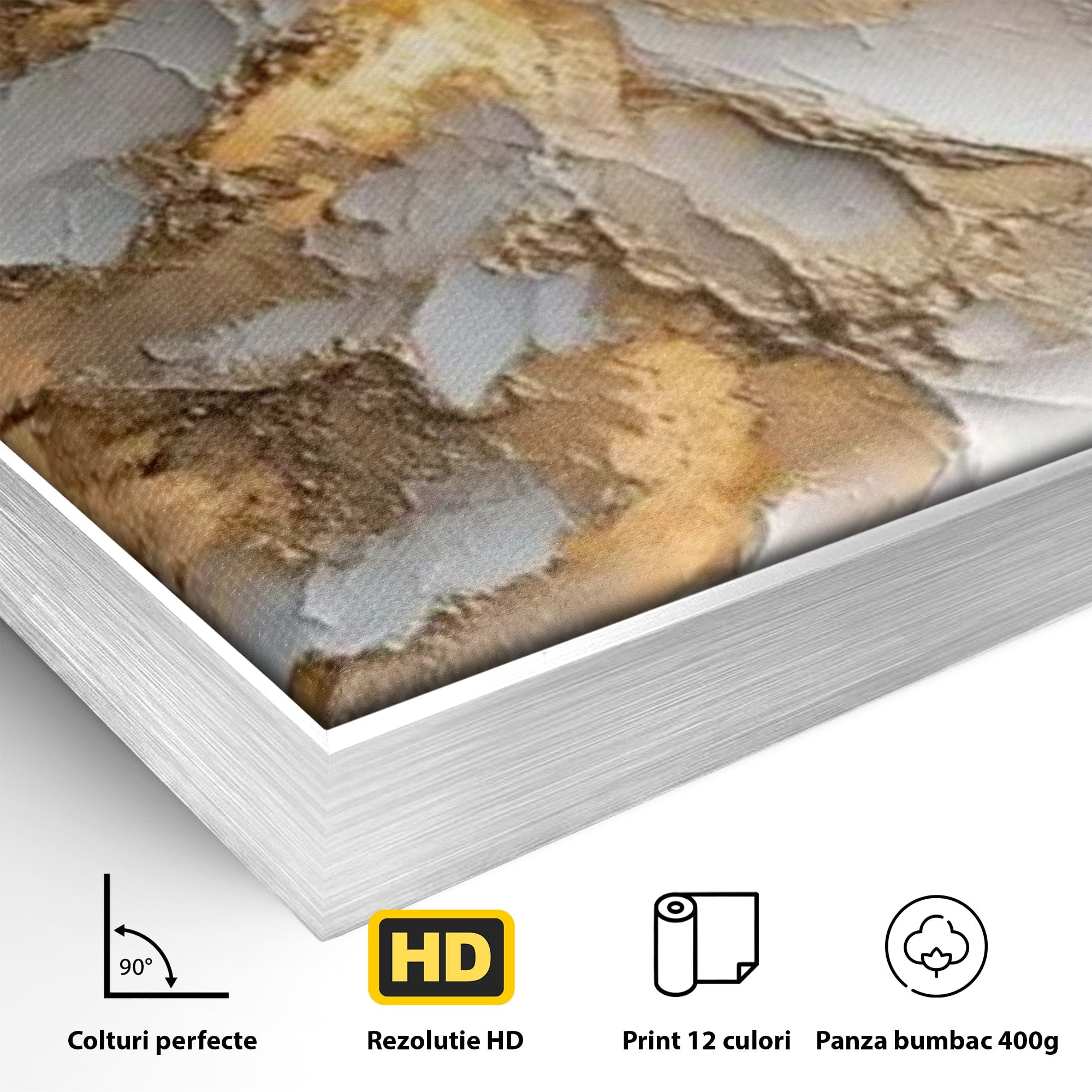Tablou Canvas Premium LuxCanva® PI1408, Brad in Eleganta Aurie, Iarna, Stralucire, Natura, Texturat, Pretios, Culori Vibrante, Living, Dormitor