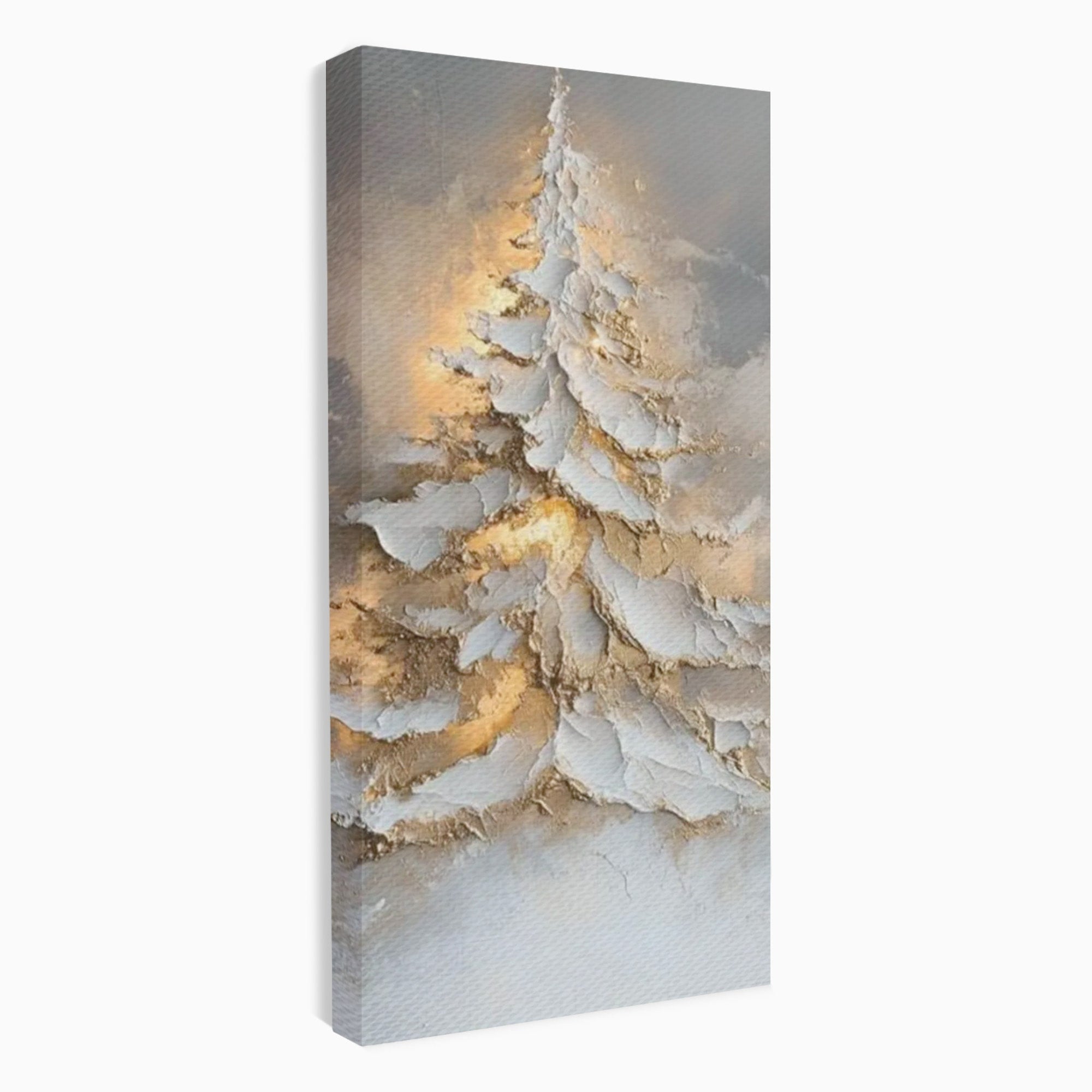 Tablou Canvas Premium LuxCanva® PI1408, Brad in Eleganta Aurie, Iarna, Stralucire, Natura, Texturat, Pretios, Culori Vibrante, Living, Dormitor
