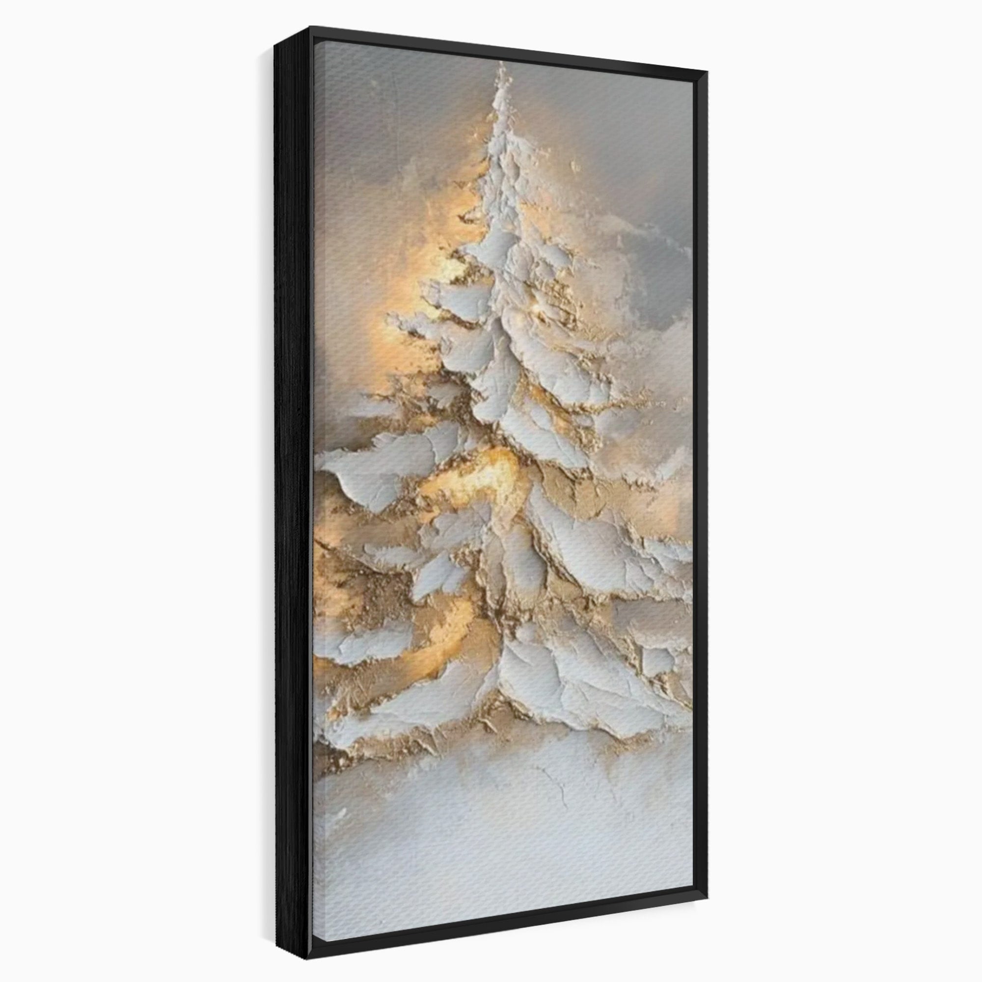 Tablou Canvas Premium LuxCanva® PI1408, Brad in Eleganta Aurie, Iarna, Stralucire, Natura, Texturat, Pretios, Culori Vibrante, Living, Dormitor