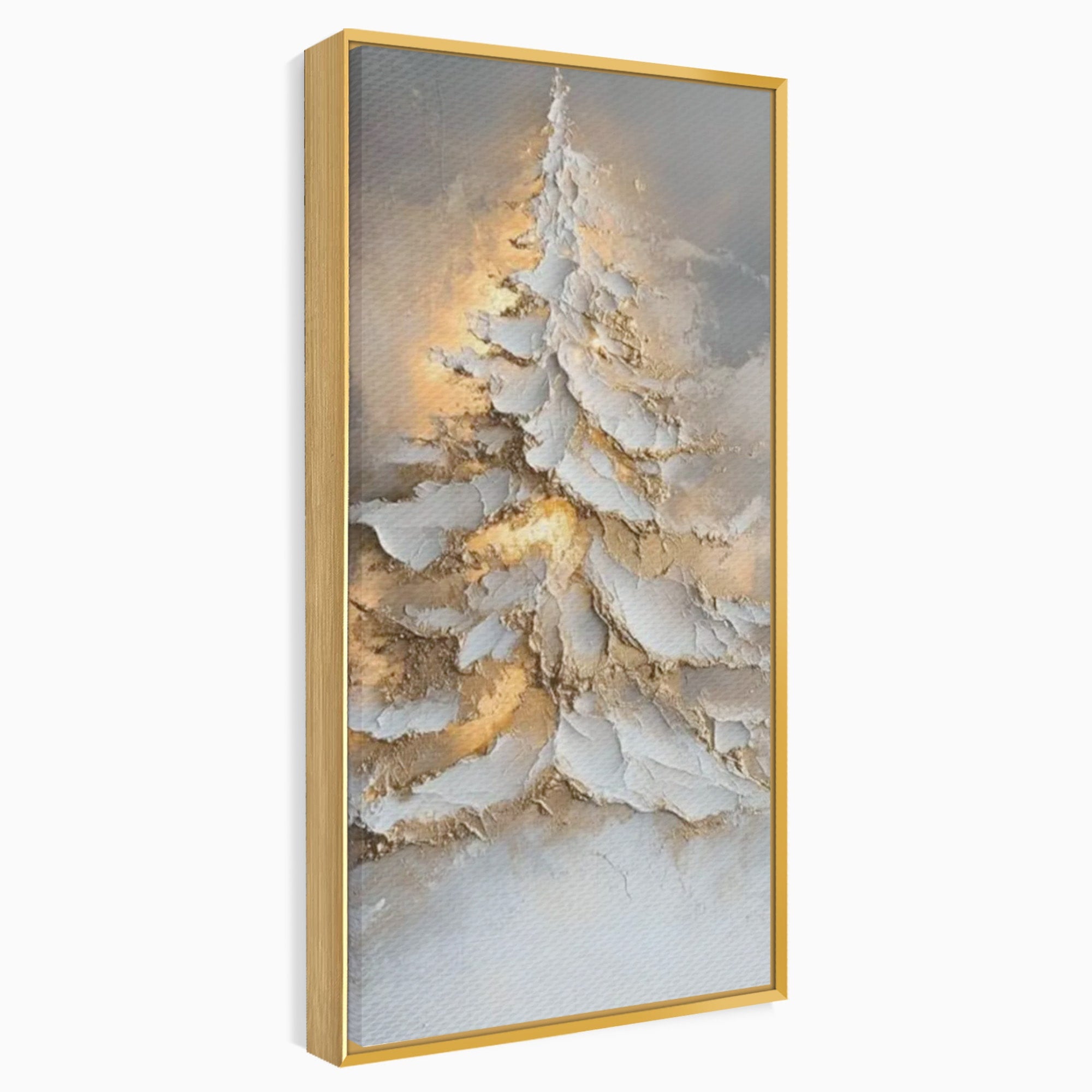Tablou Canvas Premium LuxCanva® PI1408, Brad in Eleganta Aurie, Iarna, Stralucire, Natura, Texturat, Pretios, Culori Vibrante, Living, Dormitor