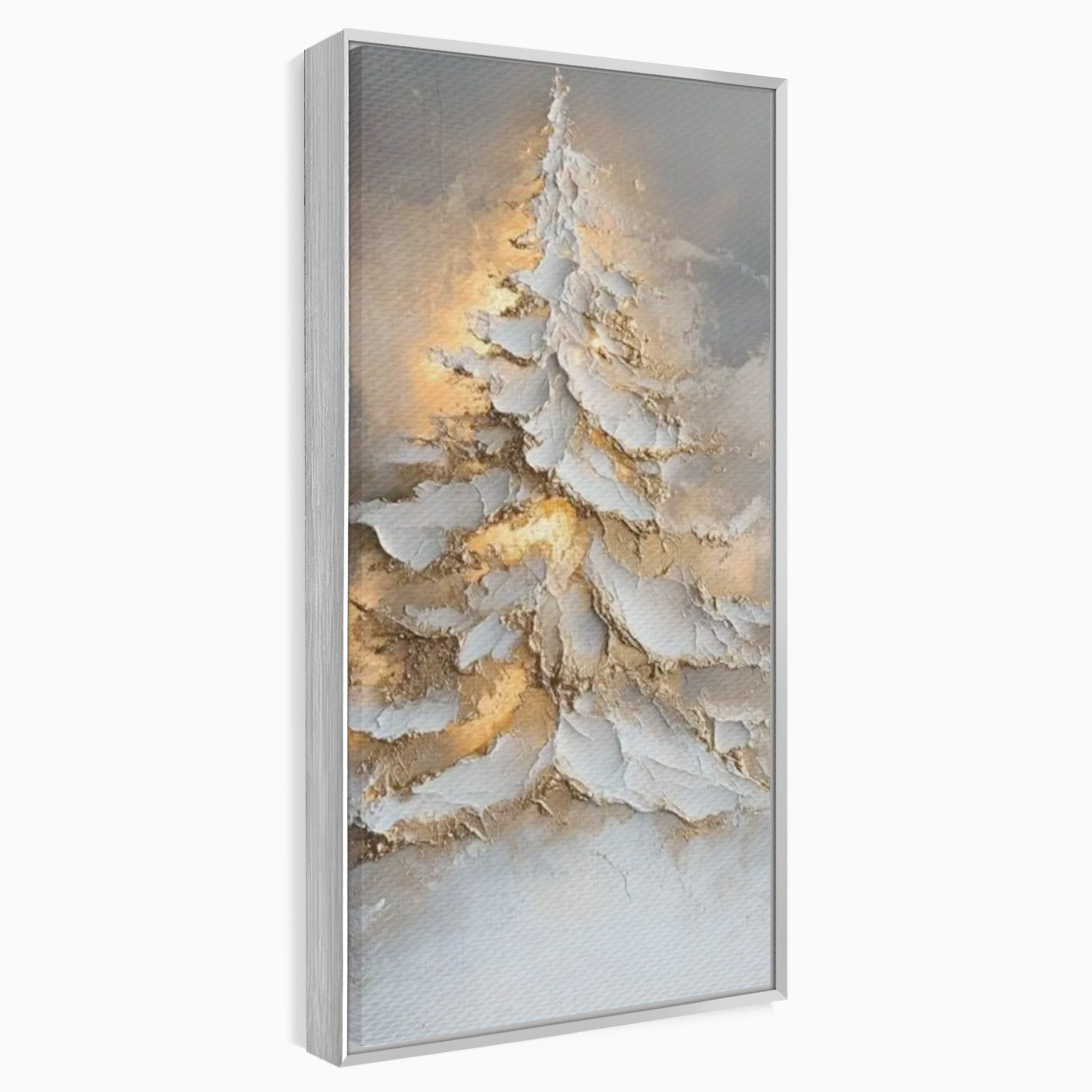 Tablou Canvas Premium LuxCanva® PI1408, Brad in Eleganta Aurie, Iarna, Stralucire, Natura, Texturat, Pretios, Culori Vibrante, Living, Dormitor