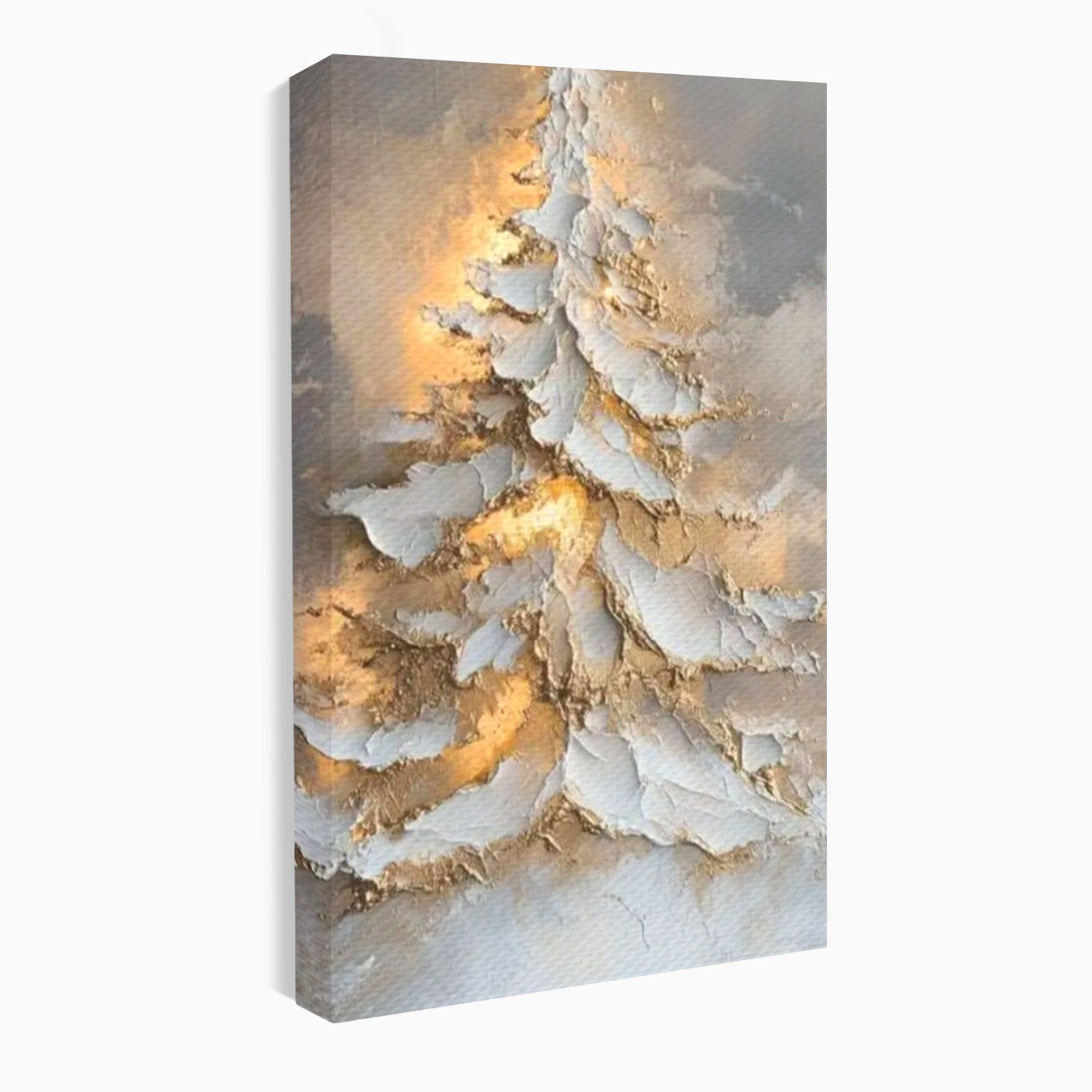 Tablou Canvas Premium LuxCanva® PI1408, Brad in Eleganta Aurie, Iarna, Stralucire, Natura, Texturat, Pretios, Culori Vibrante, Living, Dormitor