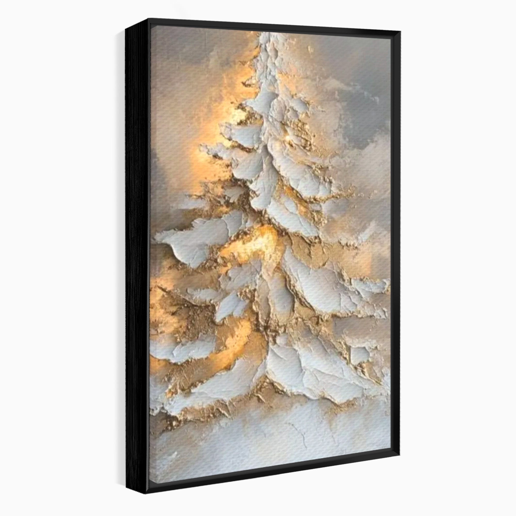 Tablou Canvas Premium LuxCanva® PI1408, Brad in Eleganta Aurie, Iarna, Stralucire, Natura, Texturat, Pretios, Culori Vibrante, Living, Dormitor