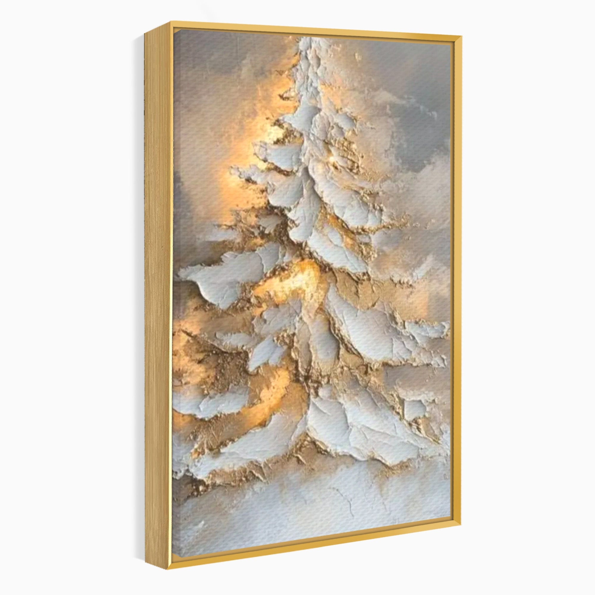 Tablou Canvas Premium LuxCanva® PI1408, Brad in Eleganta Aurie, Iarna, Stralucire, Natura, Texturat, Pretios, Culori Vibrante, Living, Dormitor