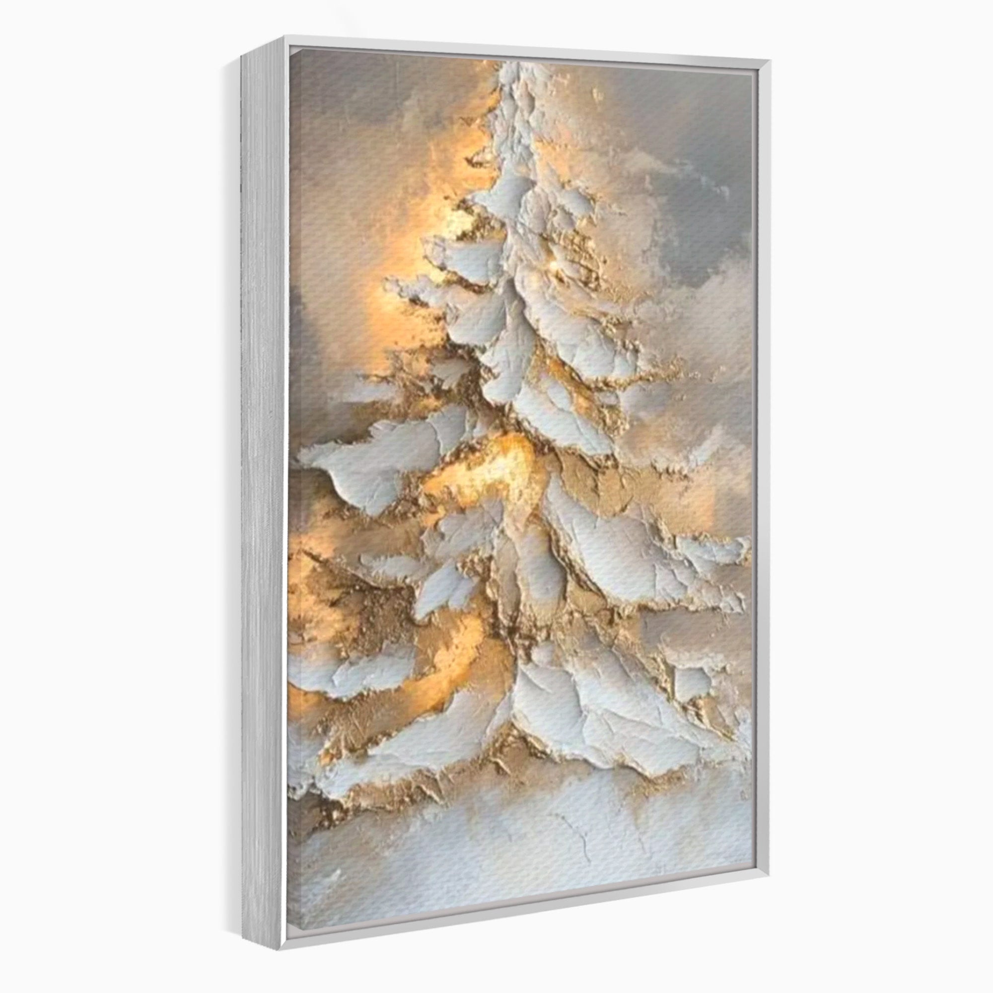Tablou Canvas Premium LuxCanva® PI1408, Brad in Eleganta Aurie, Iarna, Stralucire, Natura, Texturat, Pretios, Culori Vibrante, Living, Dormitor