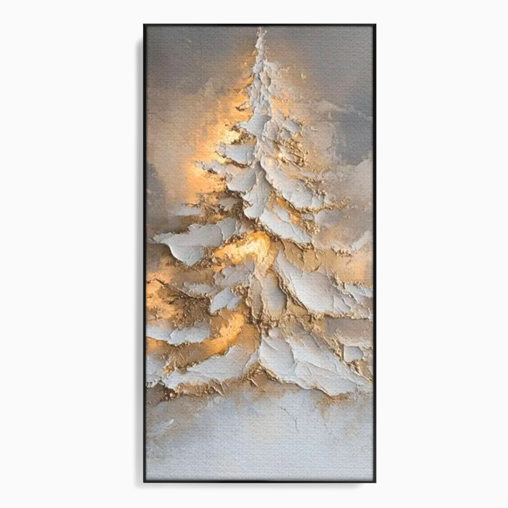 Tablou Canvas Premium LuxCanva® PI1408, Brad in Eleganta Aurie, Iarna, Stralucire, Natura, Texturat, Pretios, Culori Vibrante, Living, Dormitor