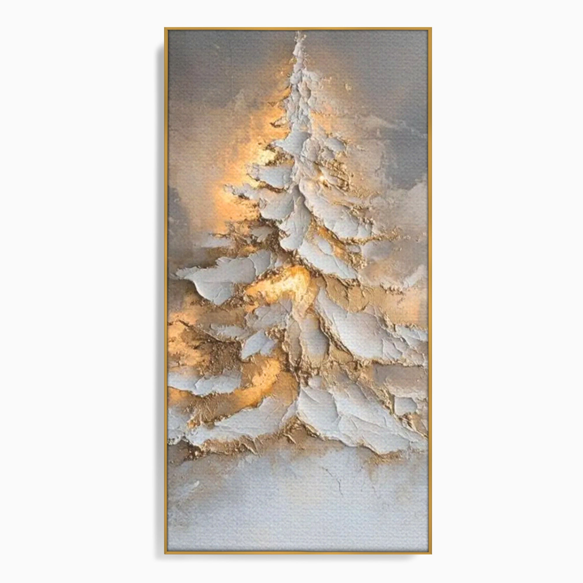 Tablou Canvas Premium LuxCanva® PI1408, Brad in Eleganta Aurie, Iarna, Stralucire, Natura, Texturat, Pretios, Culori Vibrante, Living, Dormitor