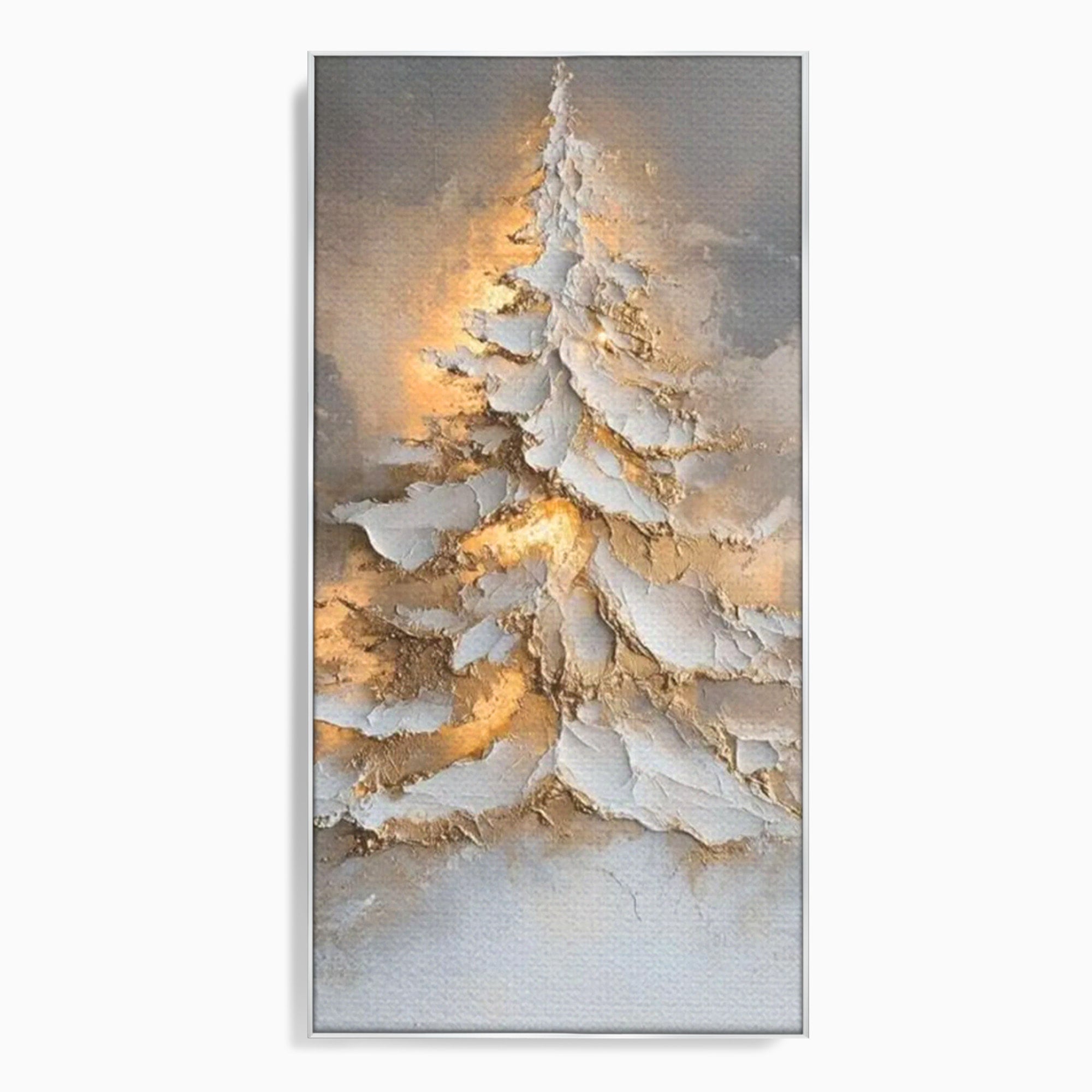 Tablou Canvas Premium LuxCanva® PI1408, Brad in Eleganta Aurie, Iarna, Stralucire, Natura, Texturat, Pretios, Culori Vibrante, Living, Dormitor