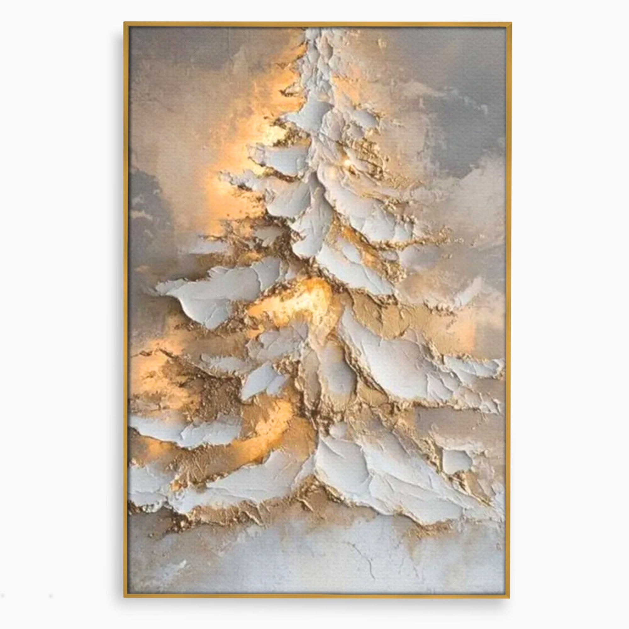 Tablou Canvas Premium LuxCanva® PI1408, Brad in Eleganta Aurie, Iarna, Stralucire, Natura, Texturat, Pretios, Culori Vibrante, Living, Dormitor